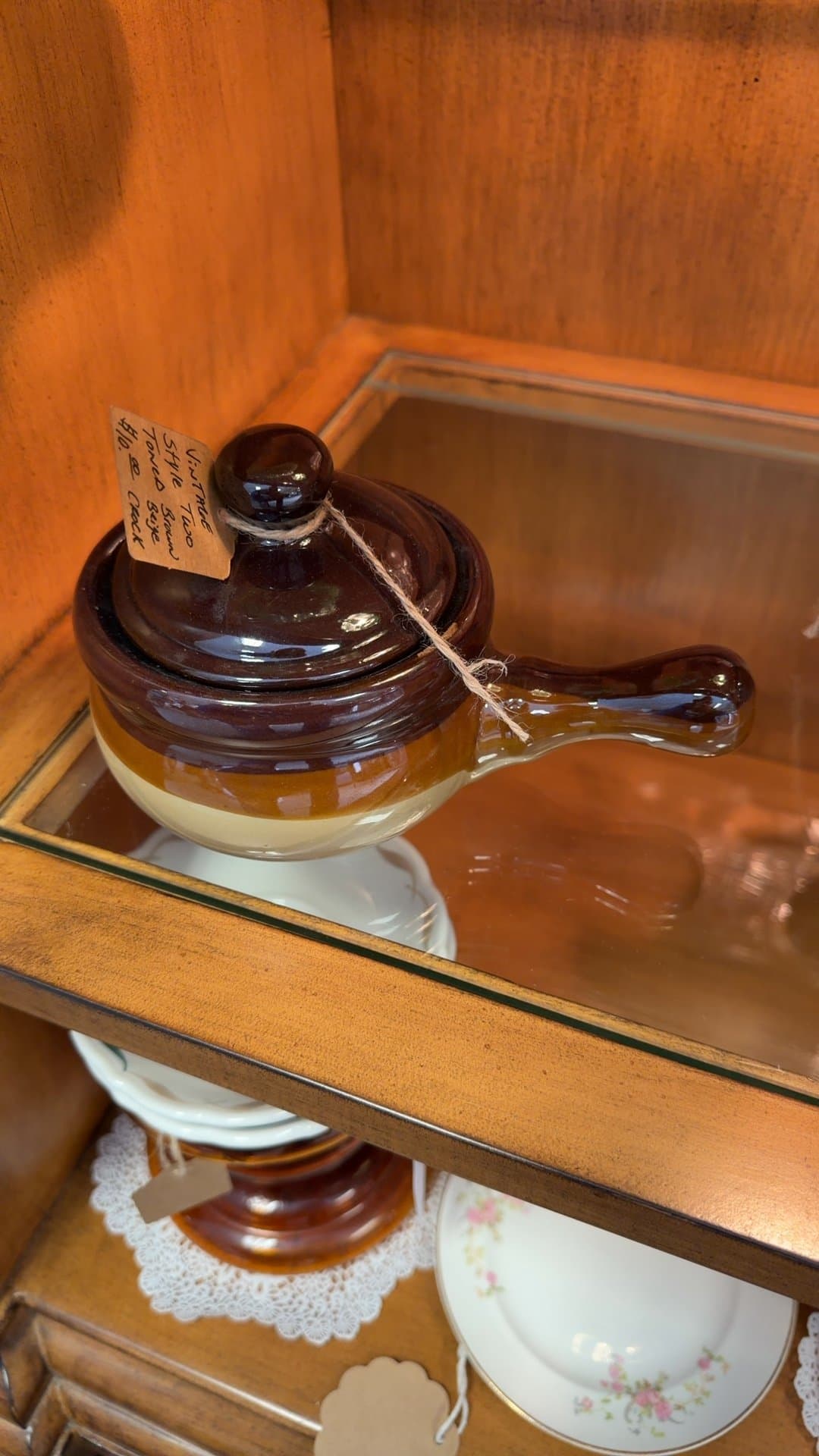 Vintage Two-Toned Brown and Beige Crock - Image 1
