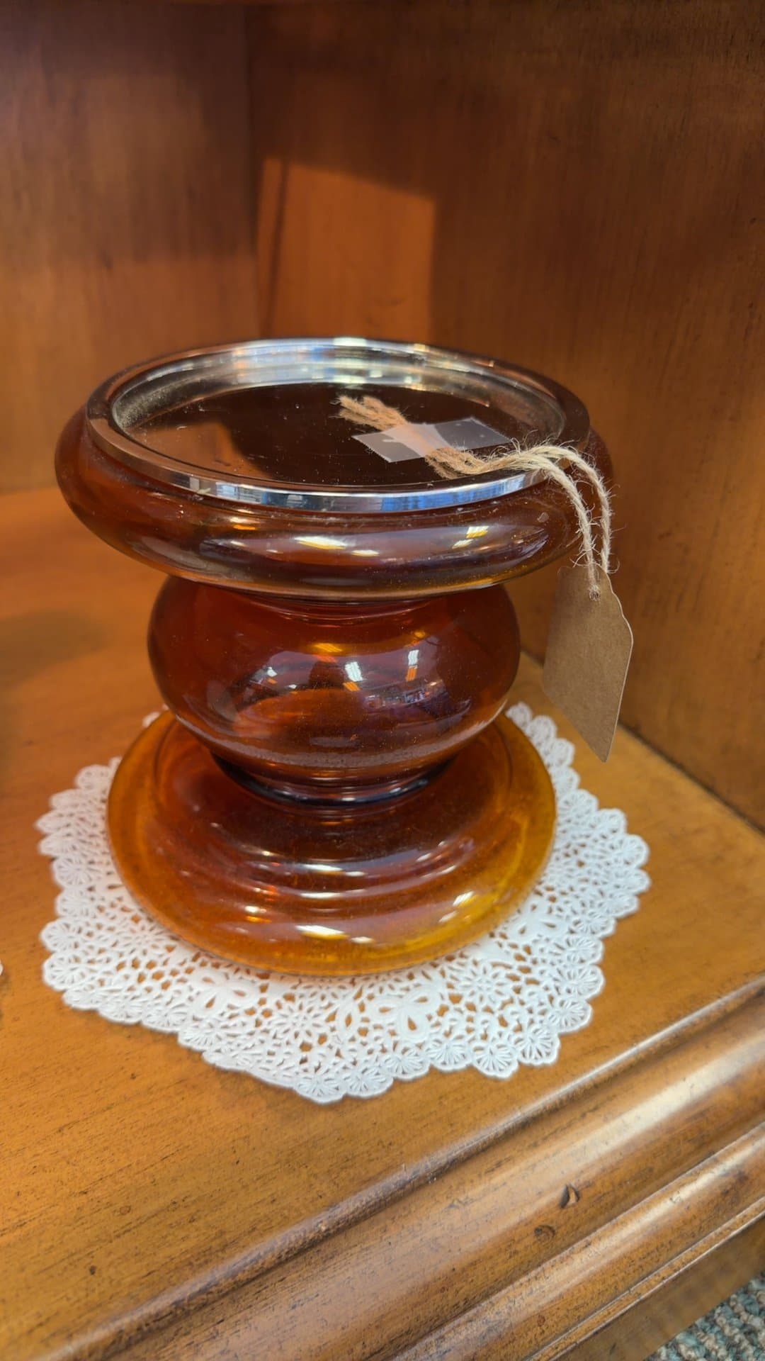 Amber Glass Candle Holder - Image 1
