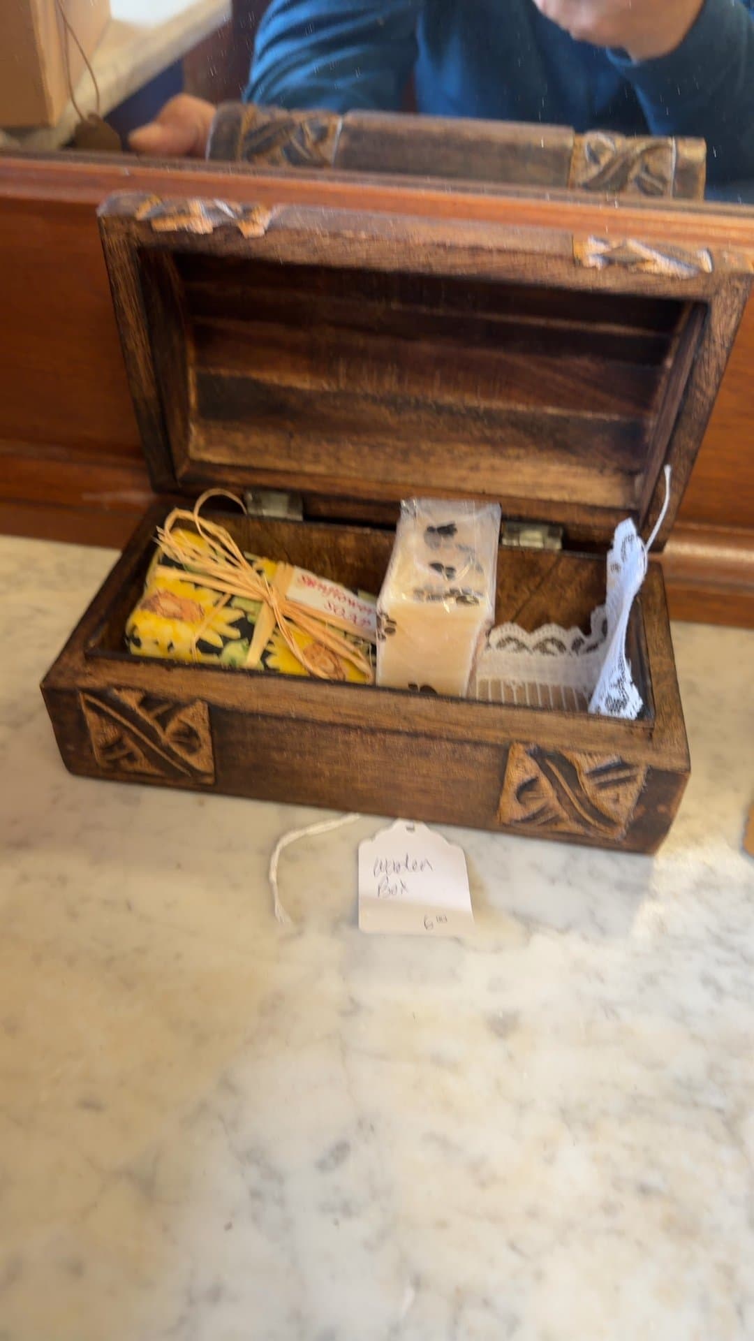 Carved Wooden Box with Soap - Image 1