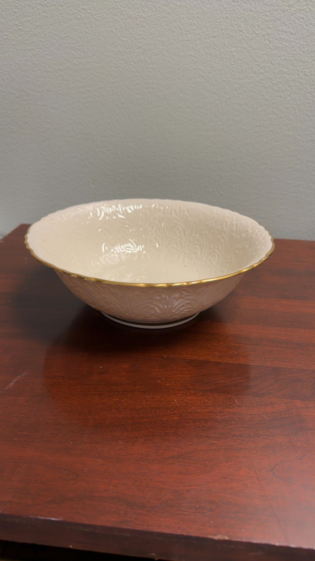 Lenox Embossed Porcelain Bowl with Gold Trim - Image 1