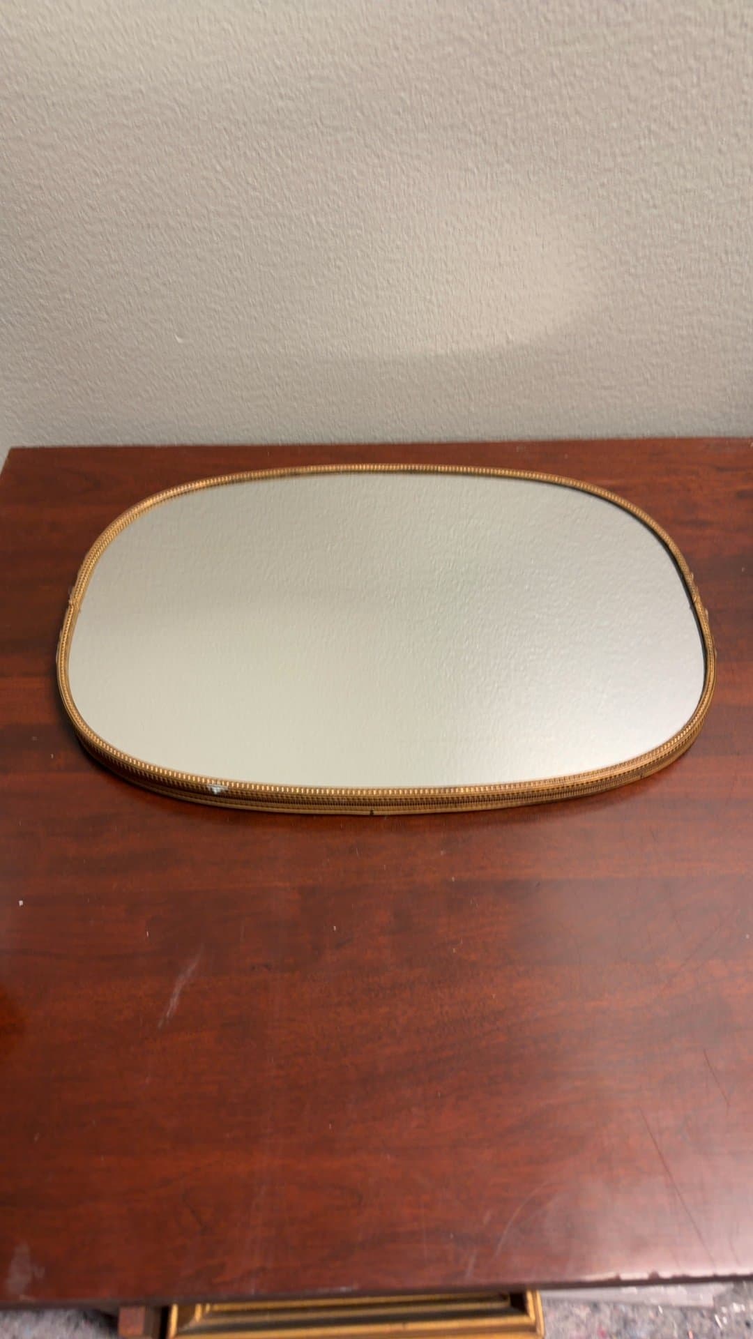 Vintage Oval Vanity Mirror with Gold Trim - Image 1