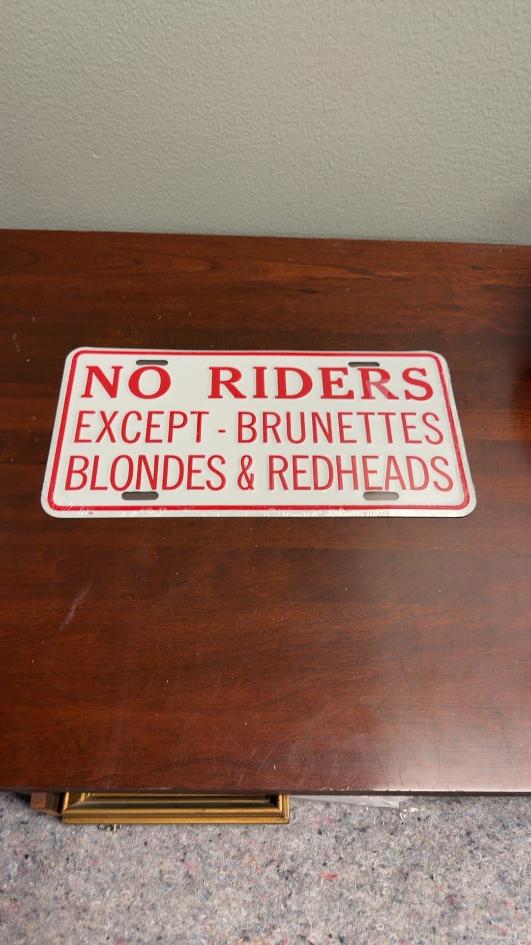 Humorous Metal Sign - No Riders Except Brunettes, Blondes & Redheads - Image 1