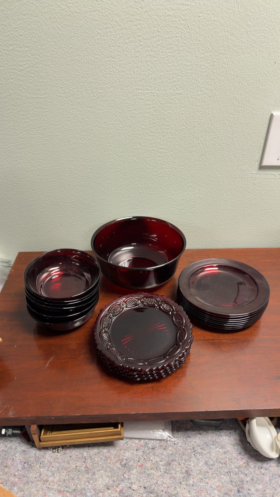 Vintage Ruby Red Glass Dinnerware Set - Image 1