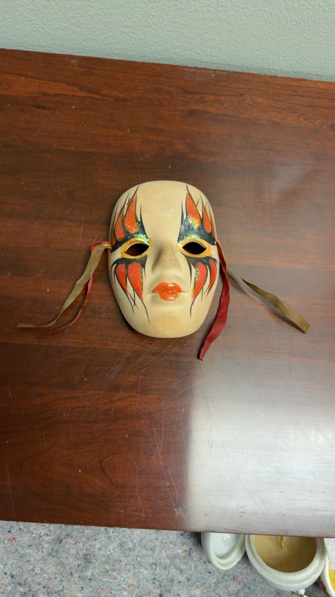 Decorative Painted Mask with Ribbons - Image 1