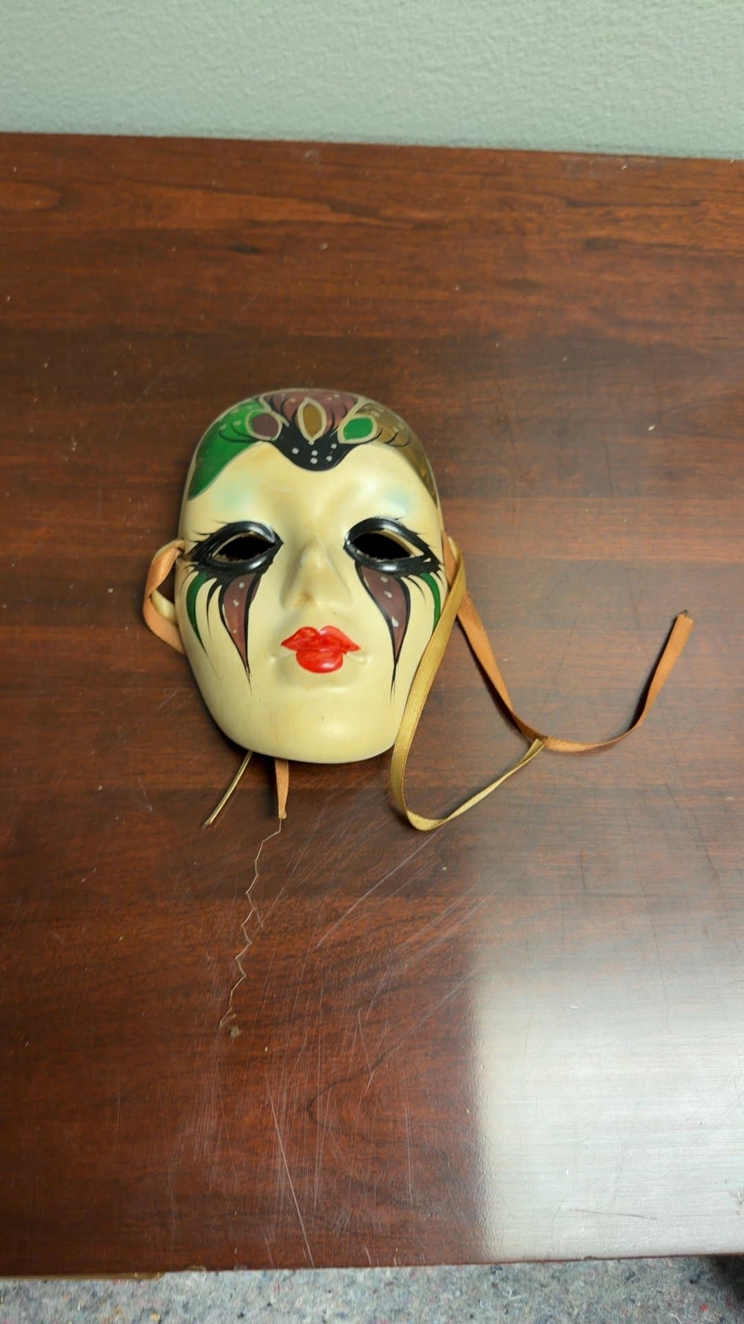Vintage Decorative Mask with Painted Design - Image 1