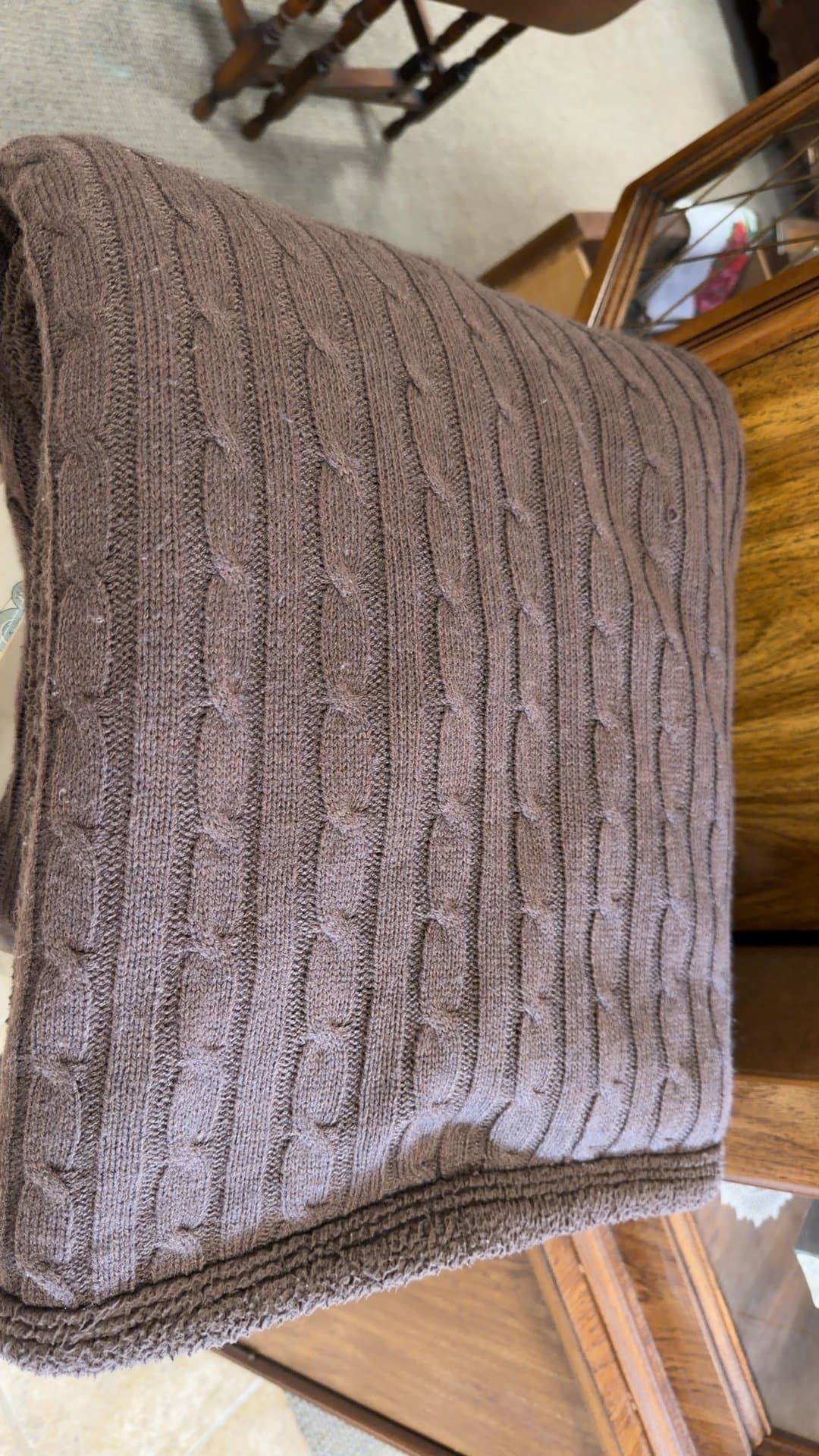 Royal Sateen Cable Knit Throw Blanket - Image 1