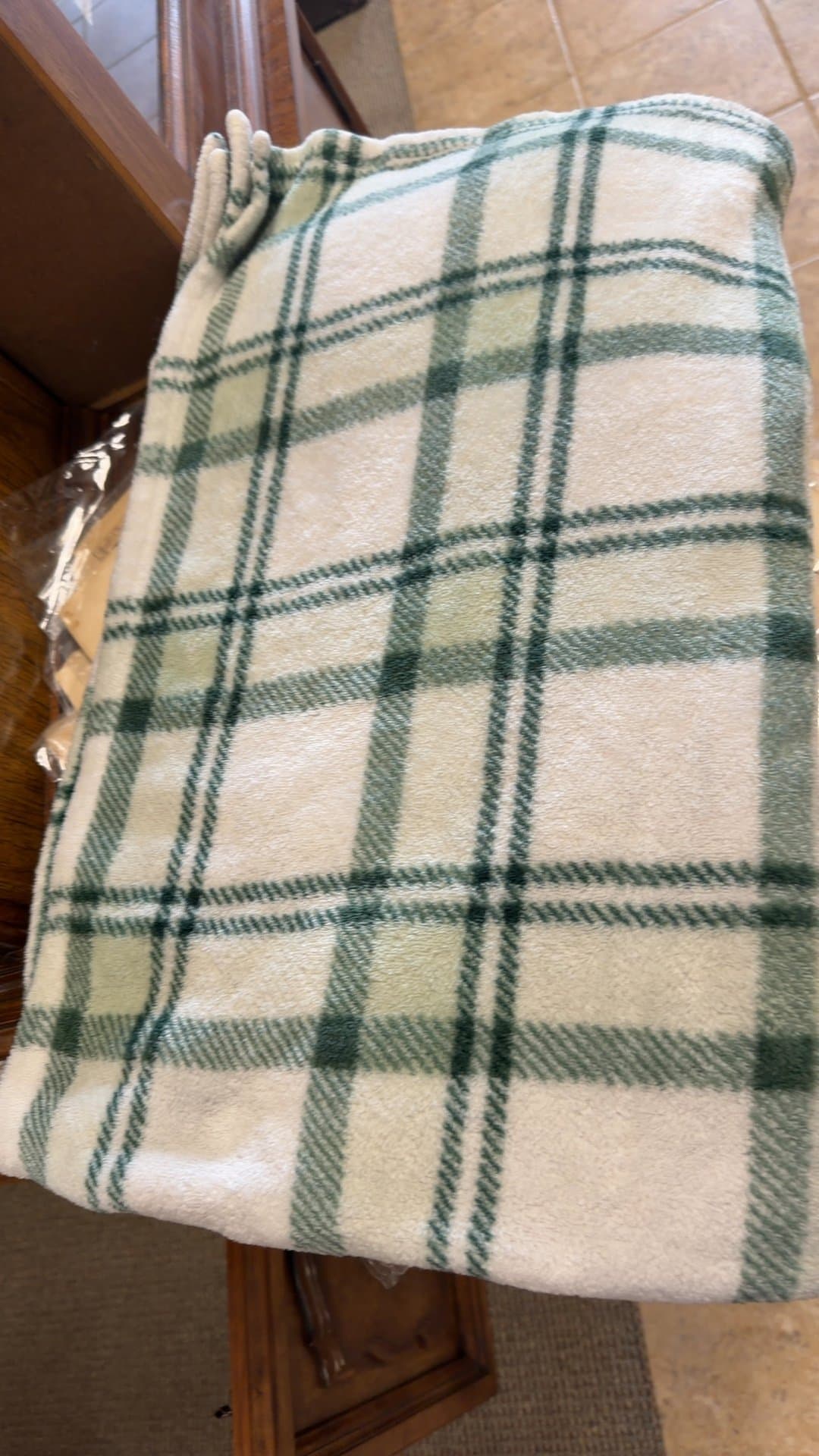 Green and White Tartan Blanket - Image 1