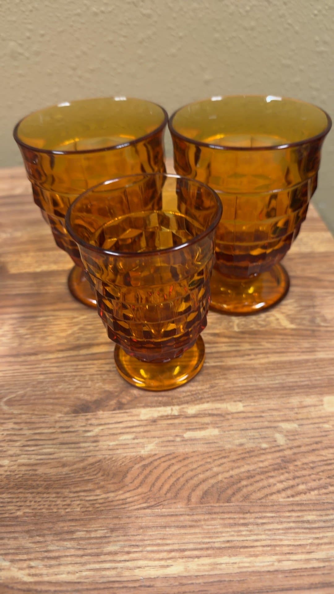 set of 3 Amber Glass Goblets (2 -12 ounce, 1 6 ounce) - Image 1