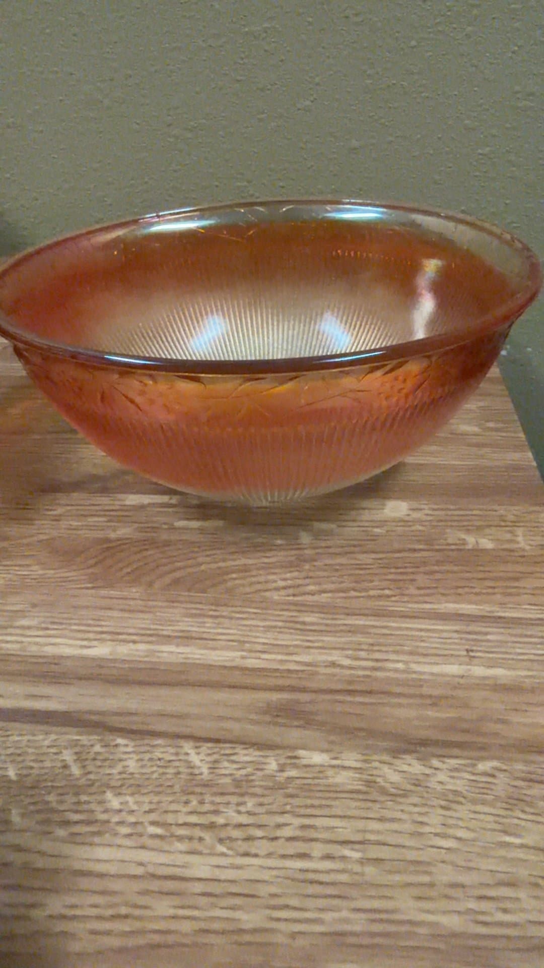 "Prism and Daisy Band" marigold carnival glass bowl - Image 1