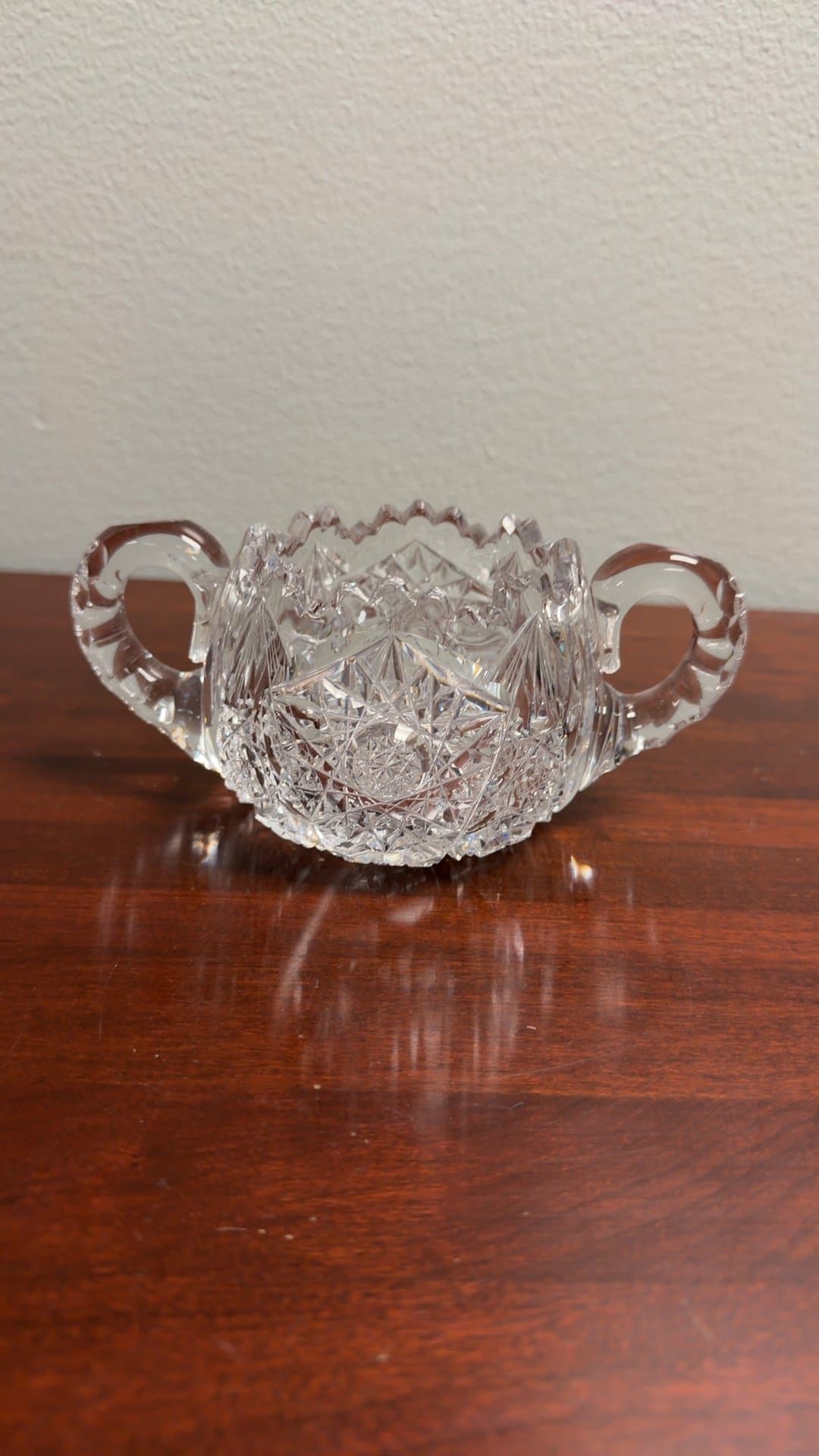 Cut Glass Sugar Bowl with Handles - Image 1