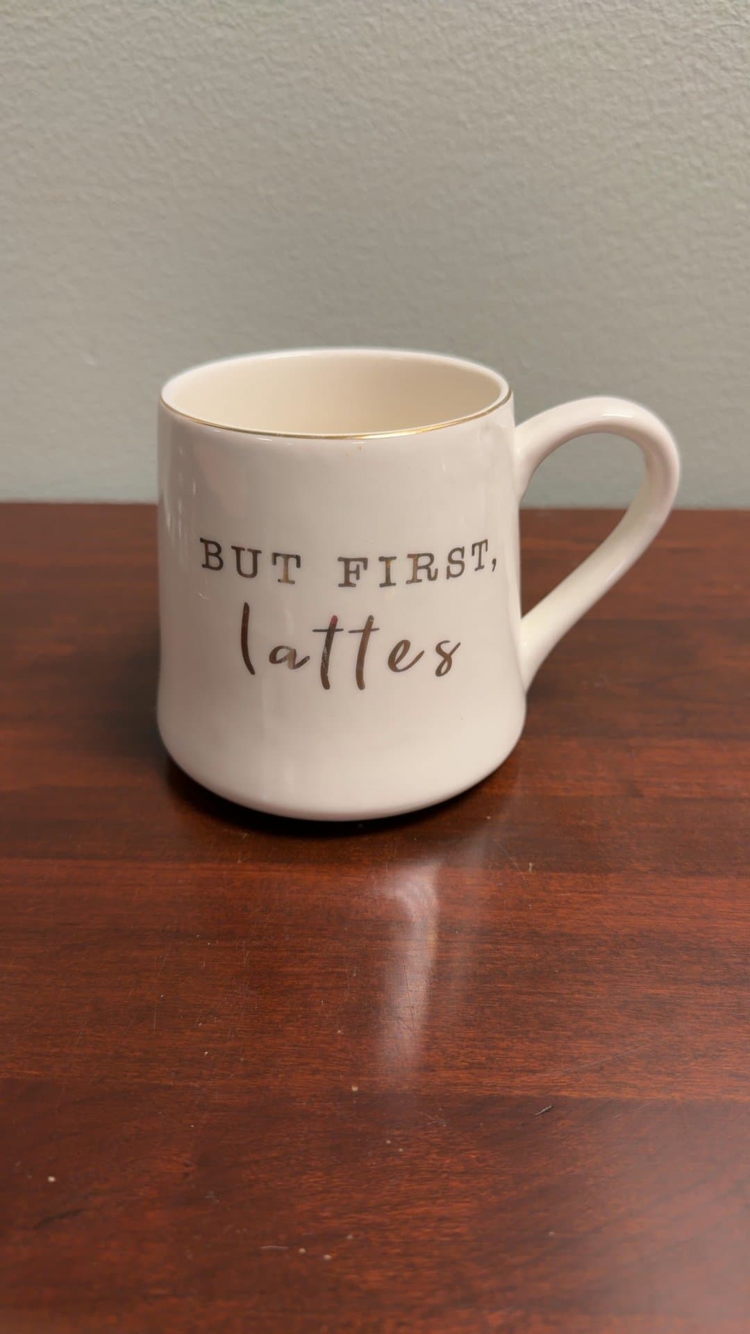 Ceramic Coffee Mug with 'But First, Lattes' Text - Image 1