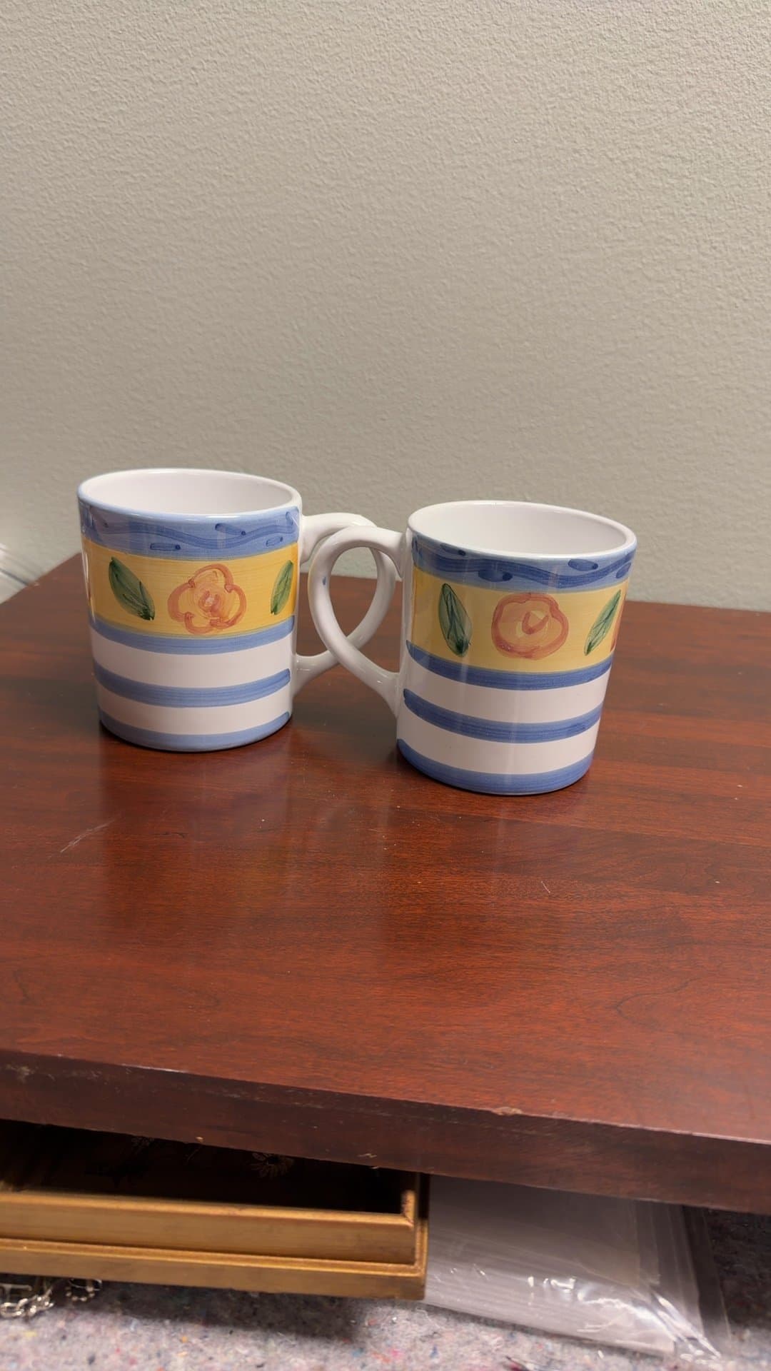 Floral Striped Ceramic Coffee Mugs - Image 1