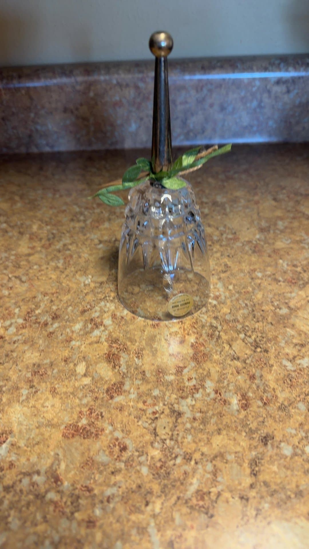 Crystal Bell with Metal Handle and Leaf Decoration - Image 1