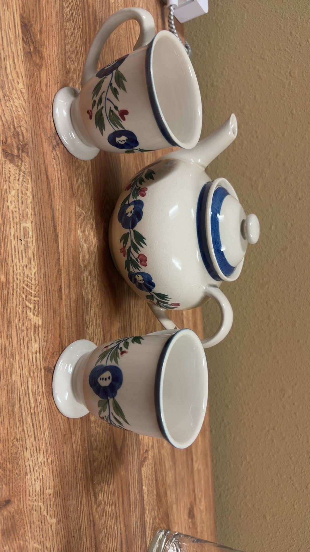 Provincial Blue Ceramic Teapot and Footed Mug Set - Image 1