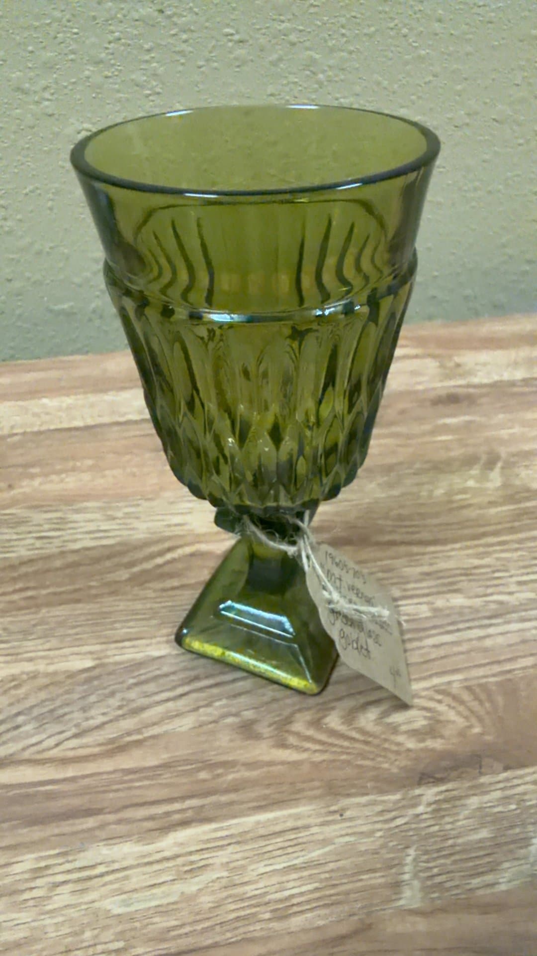 1960s-70s Mt. Vernon Green Avocado Glass Goblet - Image 1