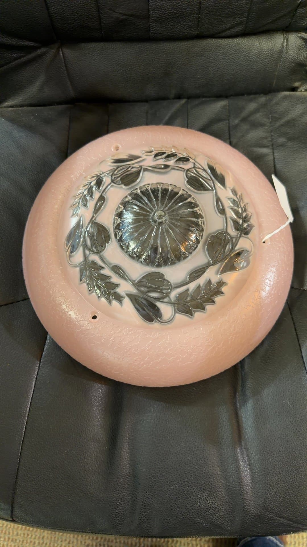 Vintage Frosted Pink Glass Ceiling Light Shade - Image 1