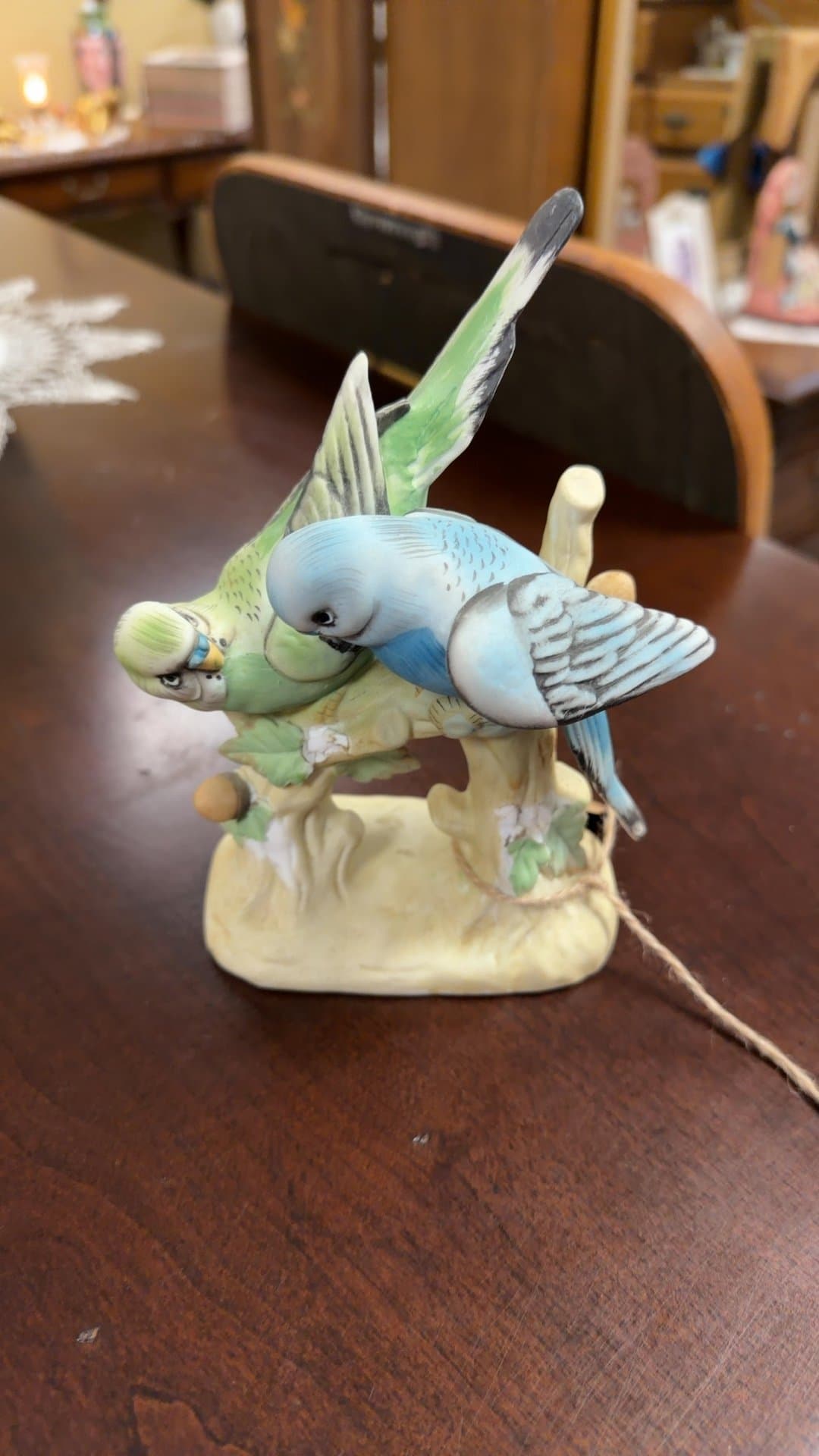 Vintage Lefton Hand-Painted Porcelain Parakeets Figurine - Image 1