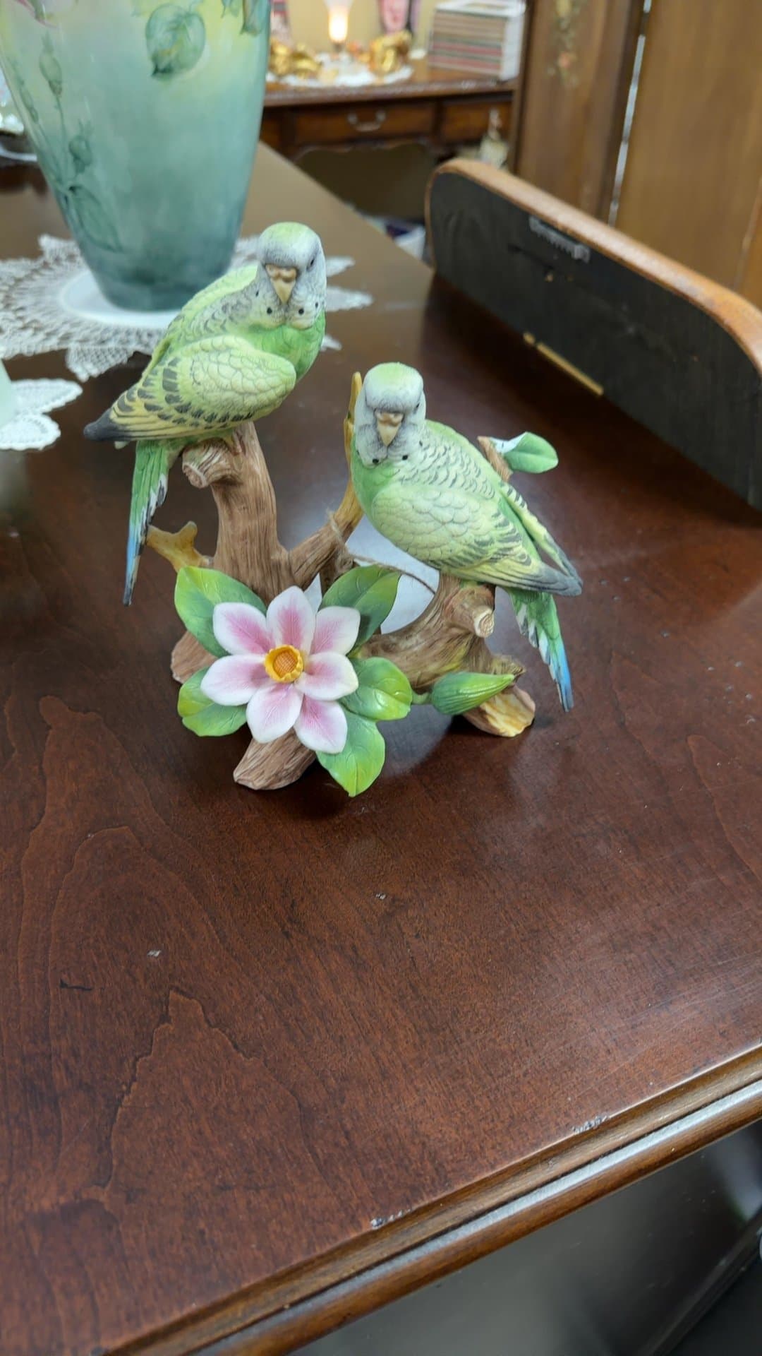 Andrea by Sadek Green Parakeets Figurine - Image 1