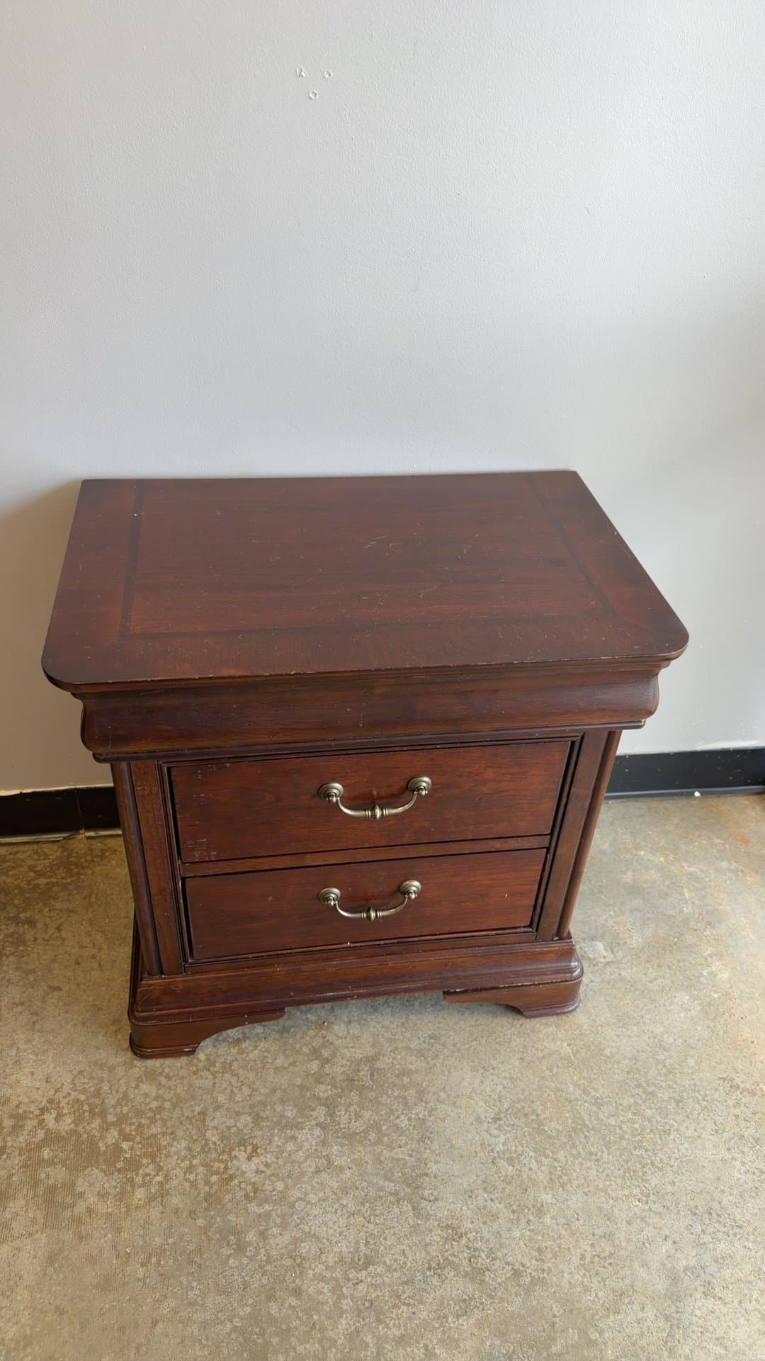 Traditional Dark Cherry Wood 2-Drawer Nightstand - Image 1