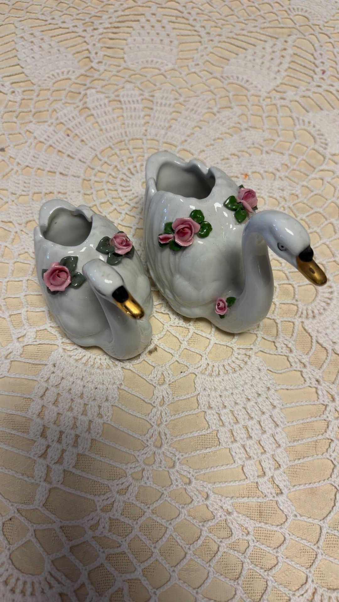 Dekor Dresden German Ceramic Porcelain Swan Vanity Set of 2 - Image 1