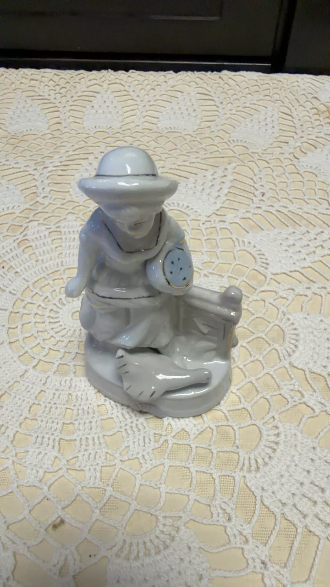 Vintage Porcelain Girl with Duck and Water Pitcher Figurine - Image 1