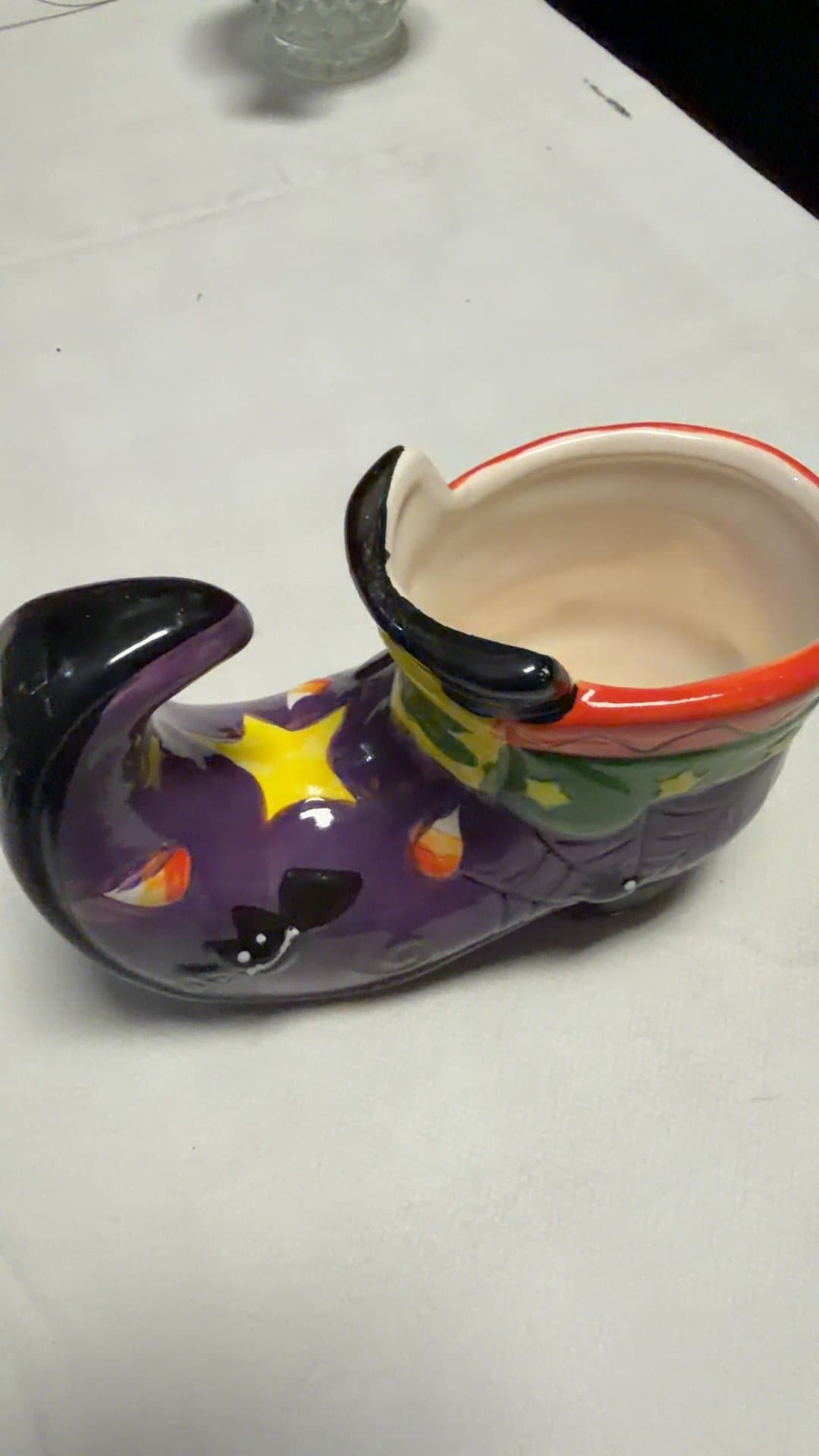 Ceramic Halloween Witch Shoe Candy Dish Planter - Image 1