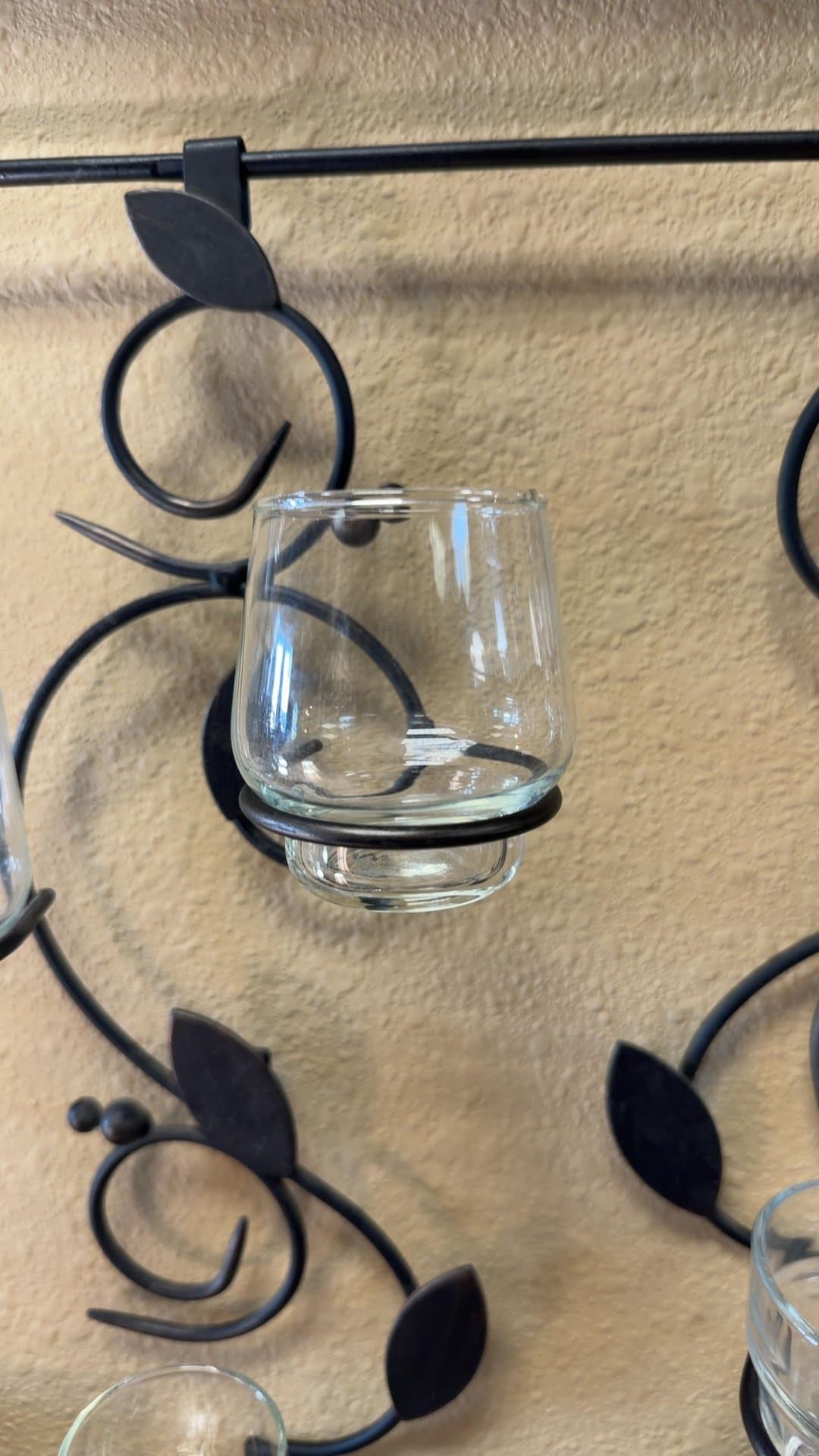 Metal Scrollwork Leaf Wall Candle Sconce with Glass Cups - Image 1