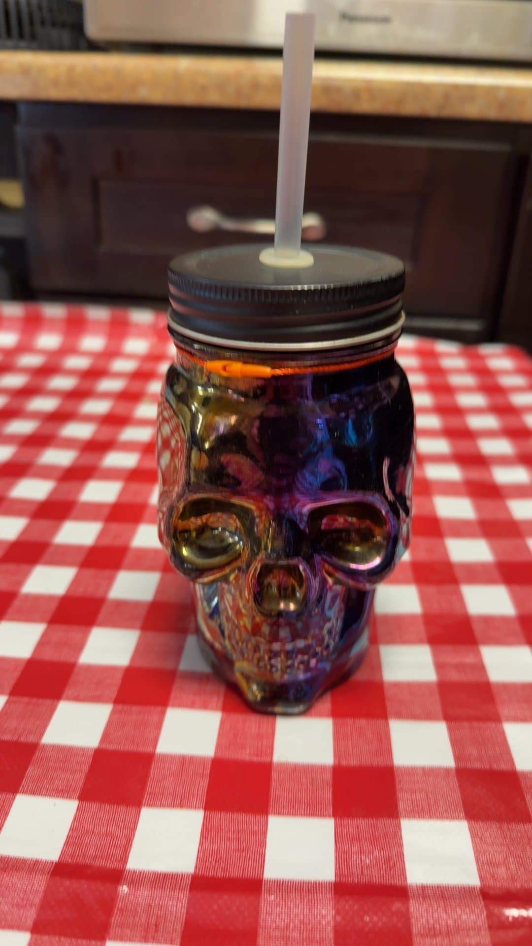 Walmart Iridescent Skull Glass Sipper Tumbler Jar 16 oz - Image 1