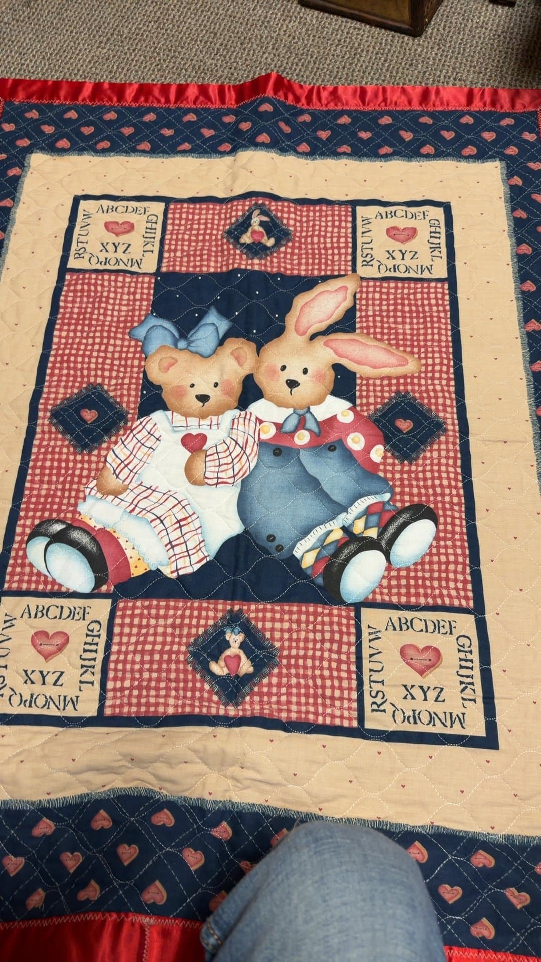 Children's Alphabet Quilt with Bear and Bunny Design - Image 1