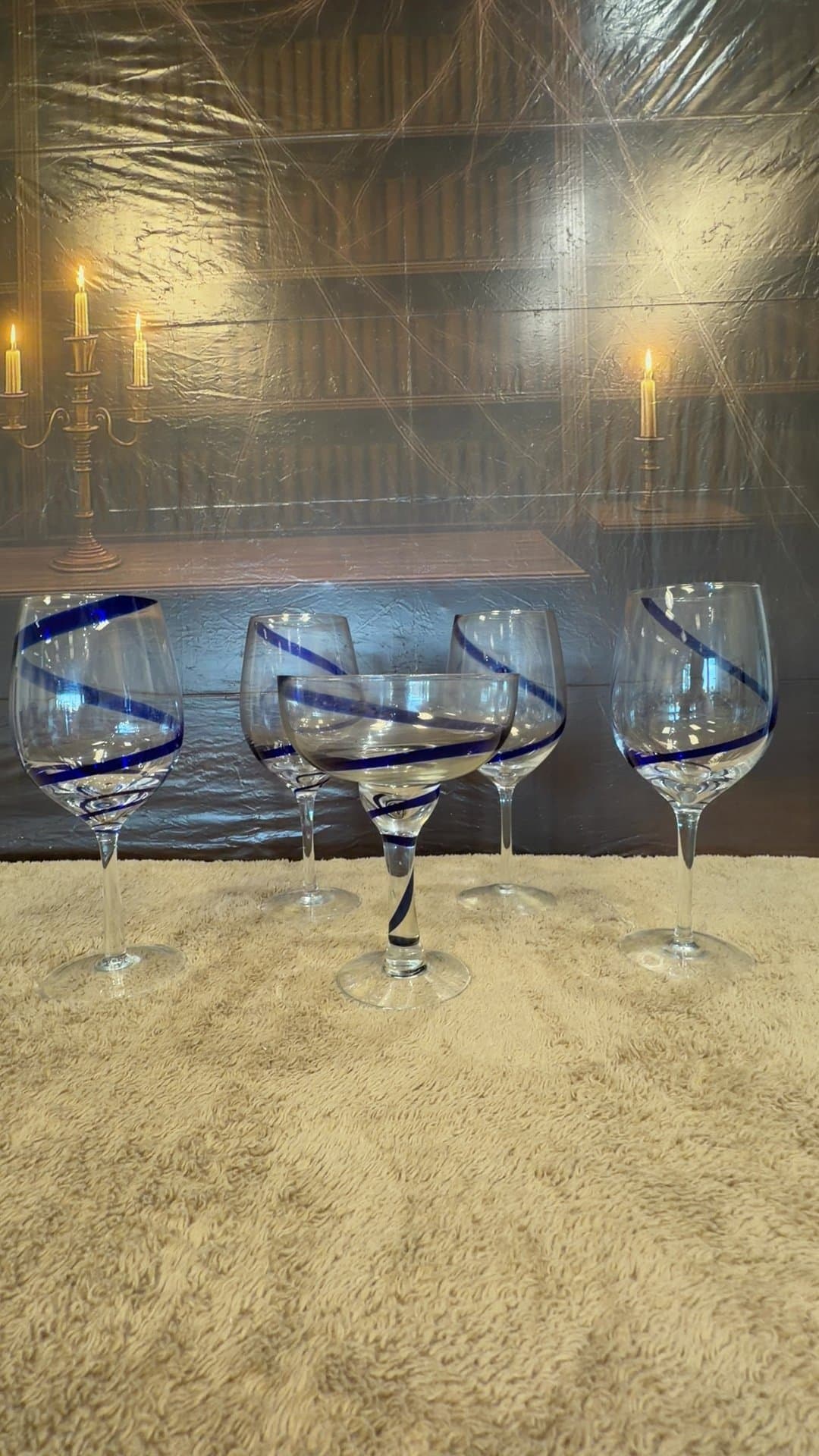 Cobalt Blue Swirl Hand Blown Glassware Set of 5 - Image 1