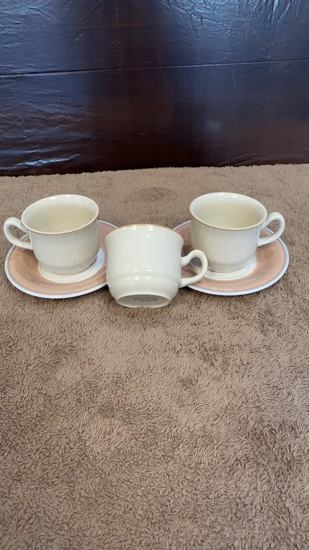 Home Beautiful Sand Crest Stoneware Teacups and Saucers - Image 1