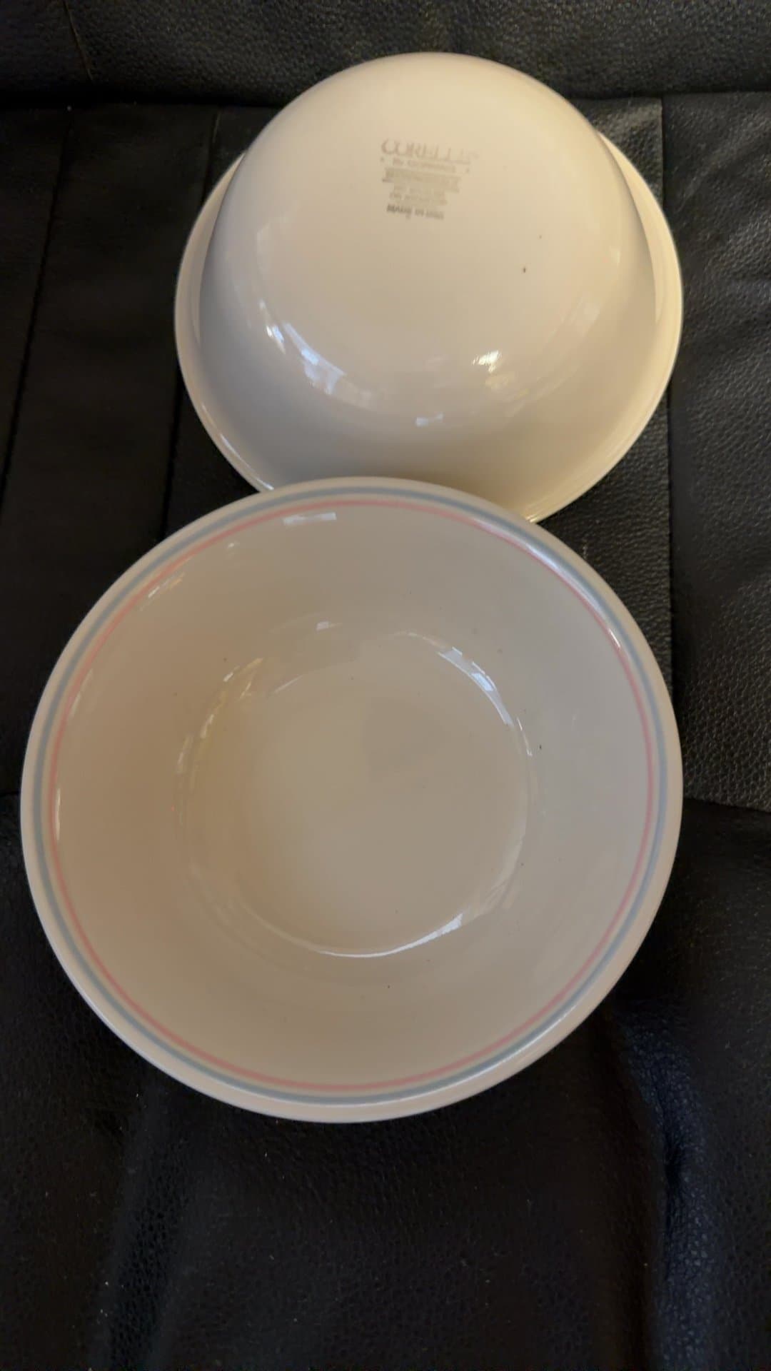 2-Corelle White Saucer with Pink and Blue Stripes - Image 1