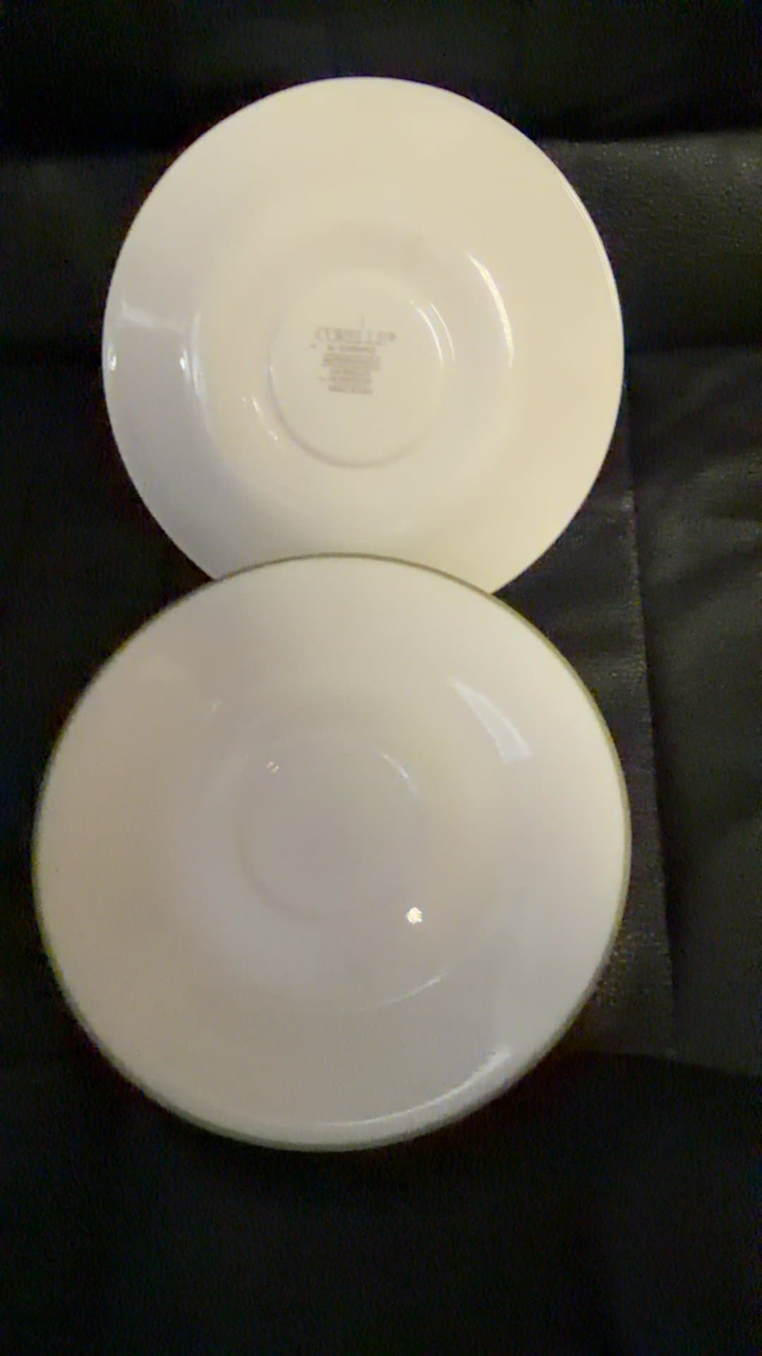 8-Corelle White with avocado green stripe saucers - Image 1