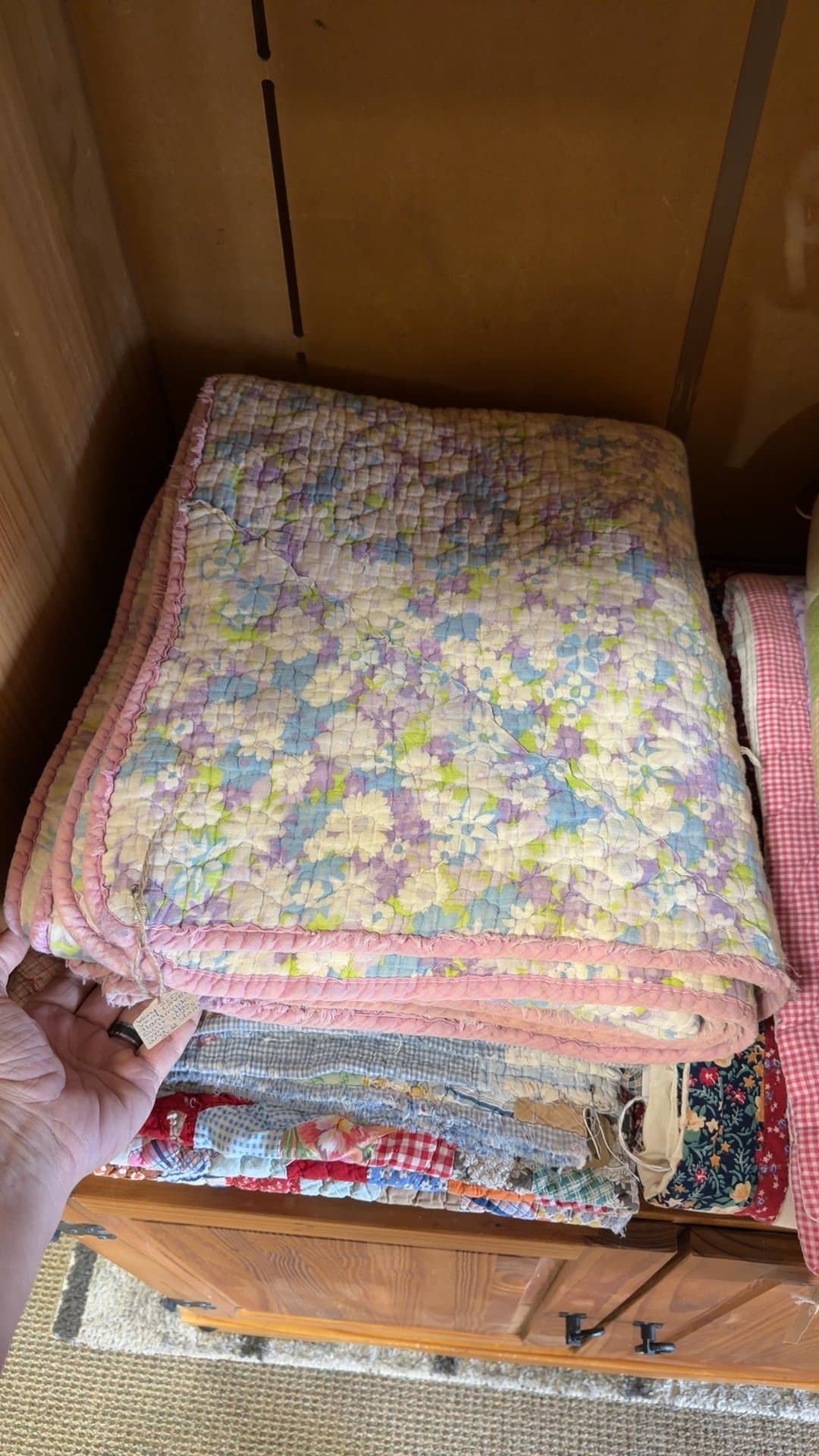 Vintage Handmade Floral Quilt - Image 1