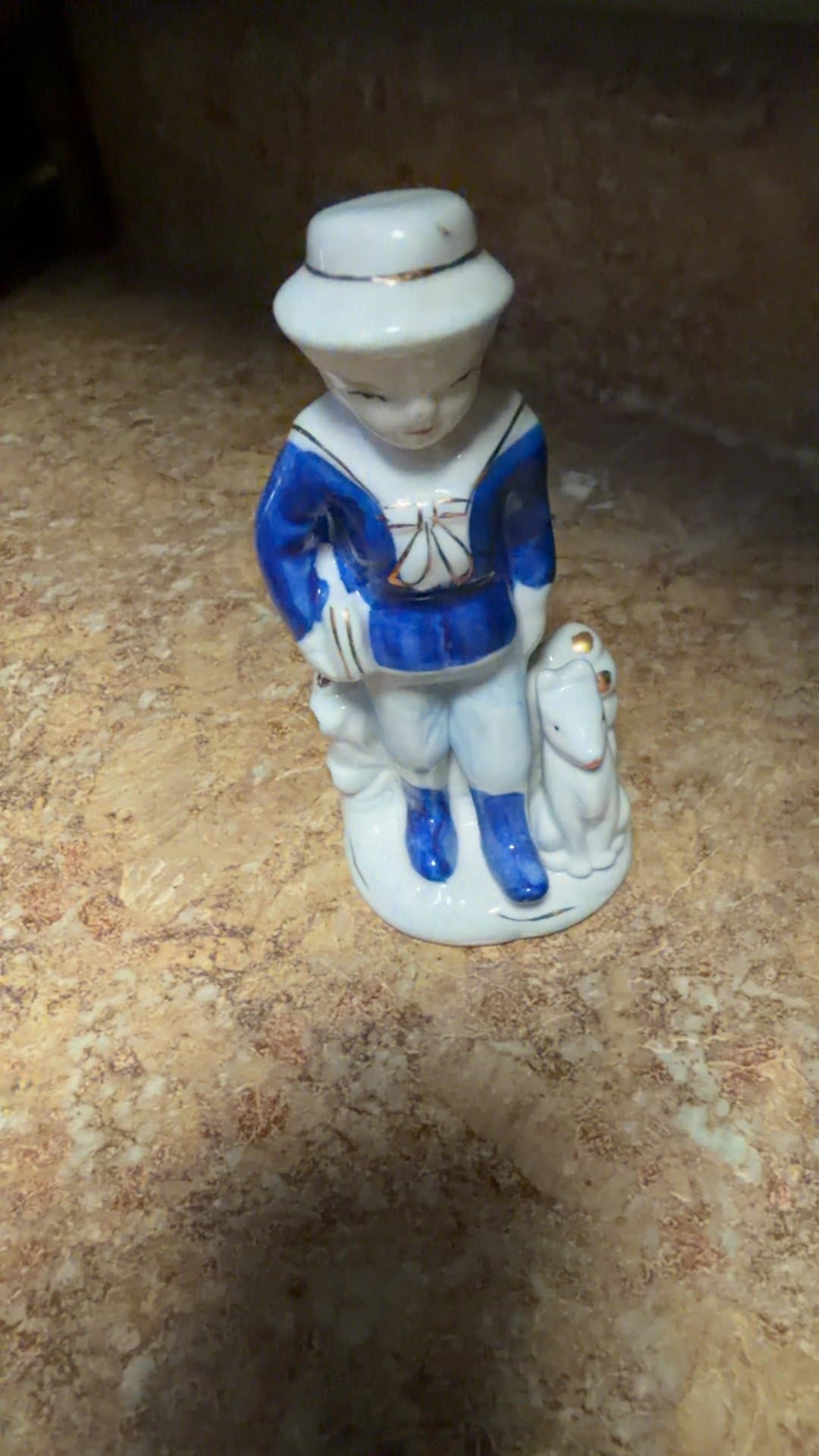 Porcelain Sailor Boy Figurine with Dog - Image 1