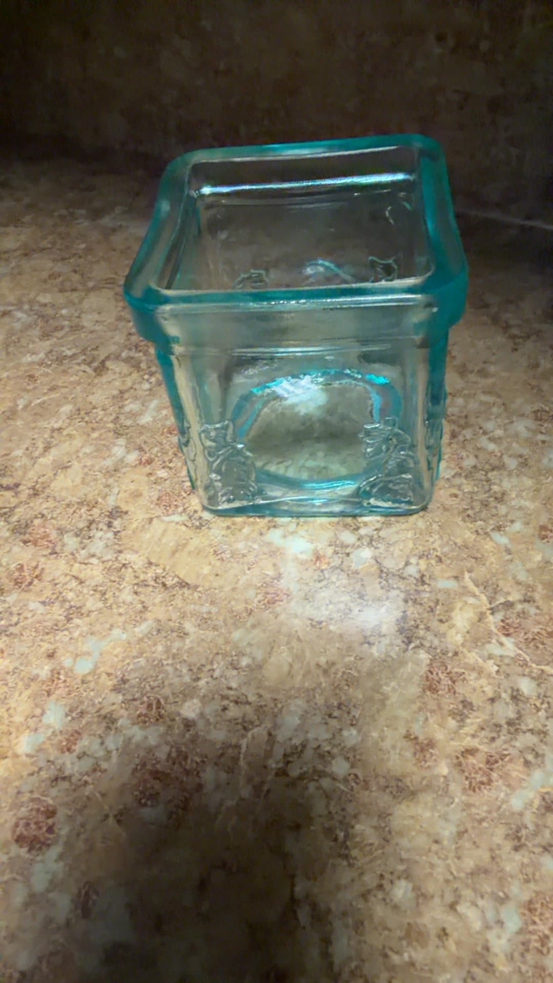 Vintage Blue Glass Square Jar - Image 1