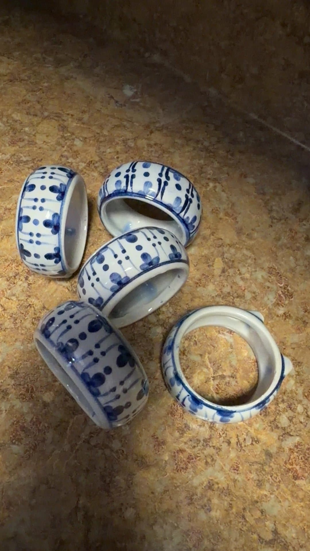 Blue and White Ceramic Napkin Rings - Image 1