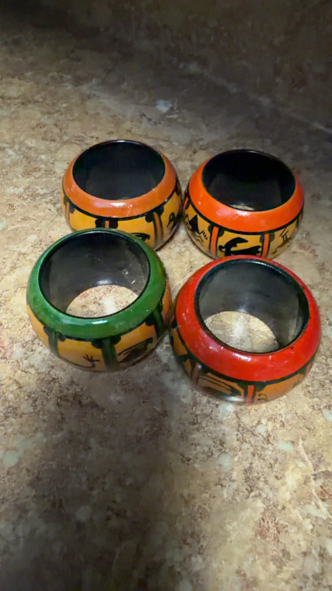 Hand-Painted Wooden Napkin Rings Set - Image 1
