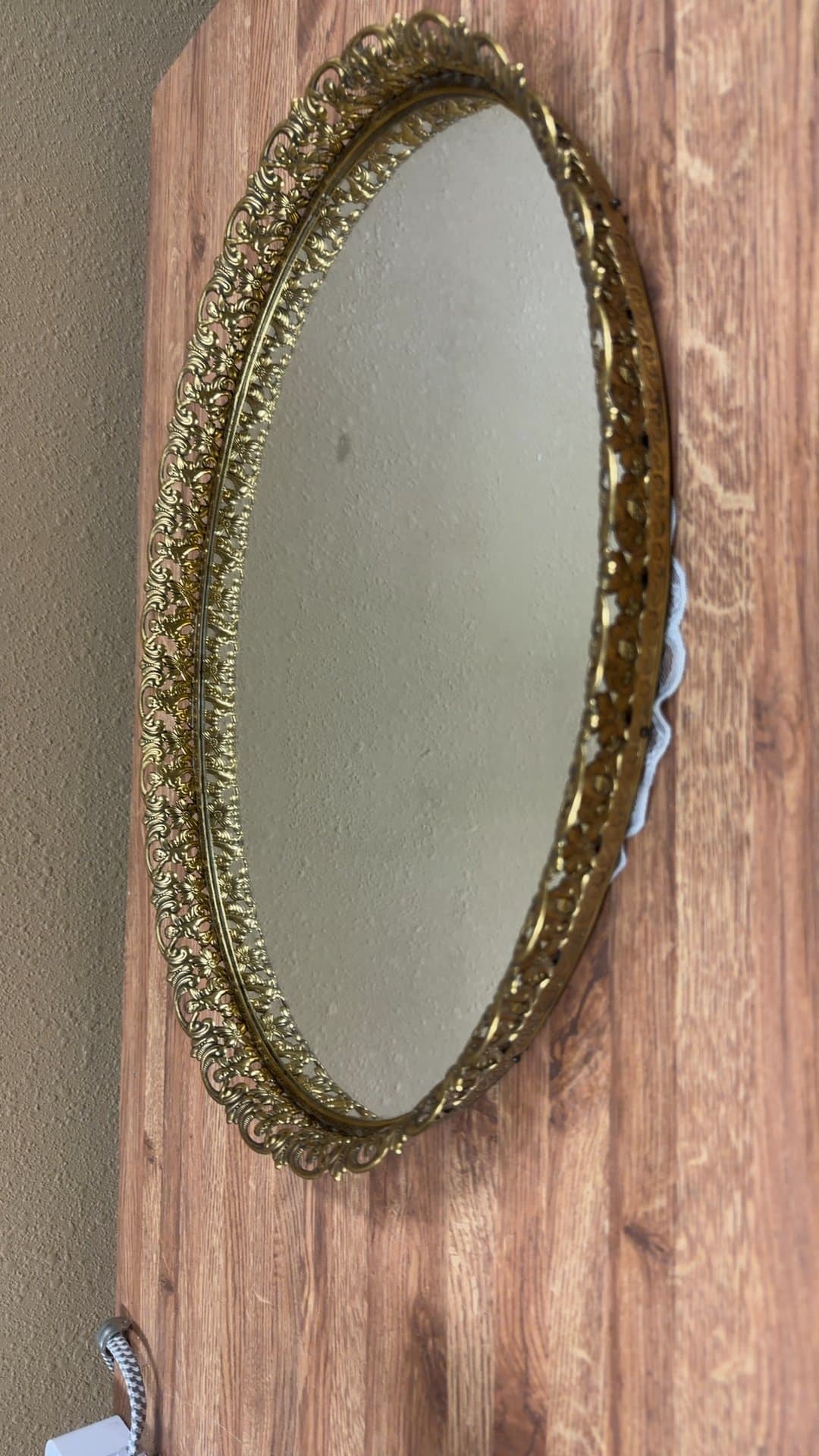 Vintage Ornate Gold Oval Mirror Tray - Image 1