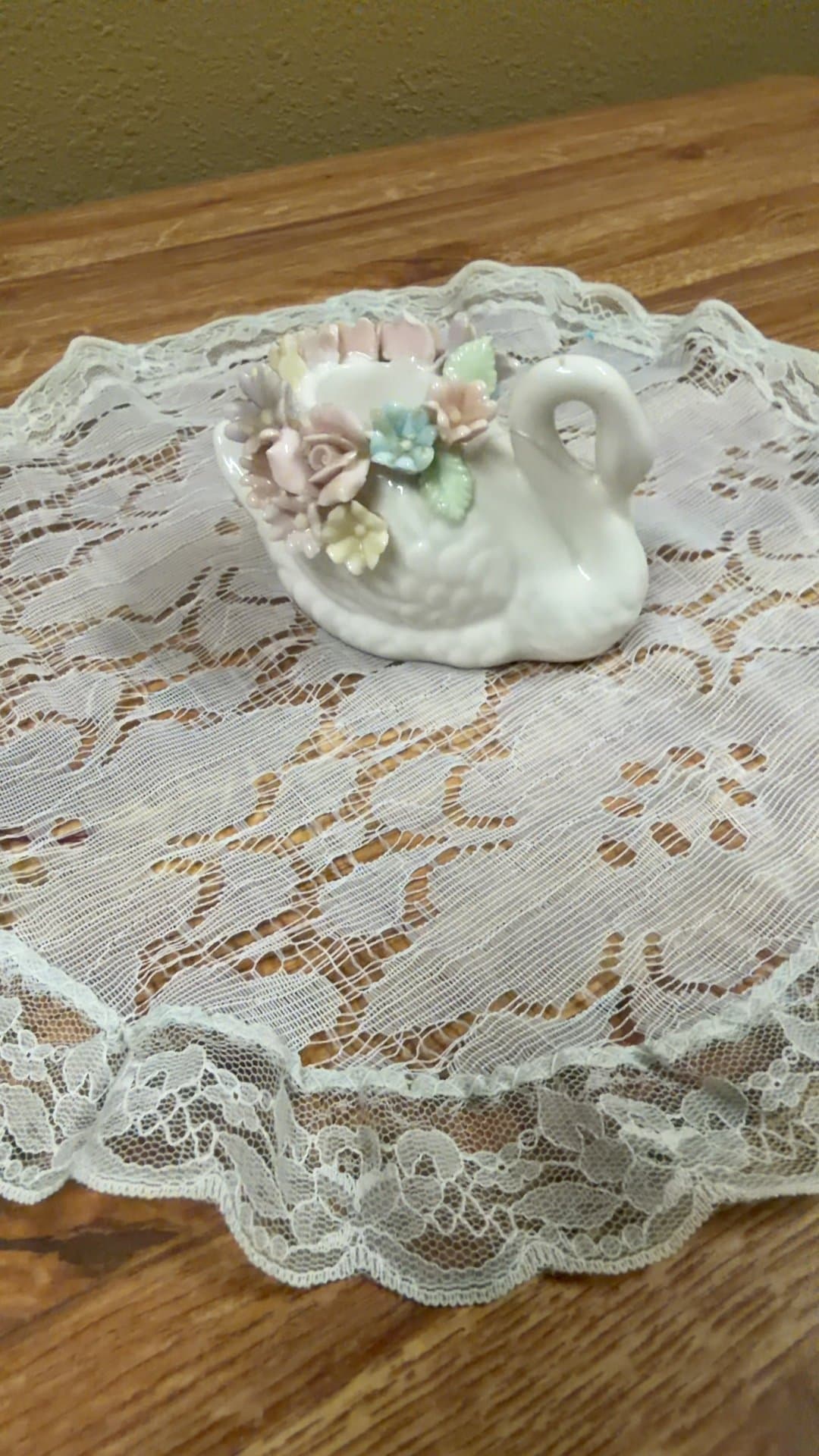 Porcelain Swan with Floral Accents - Image 1