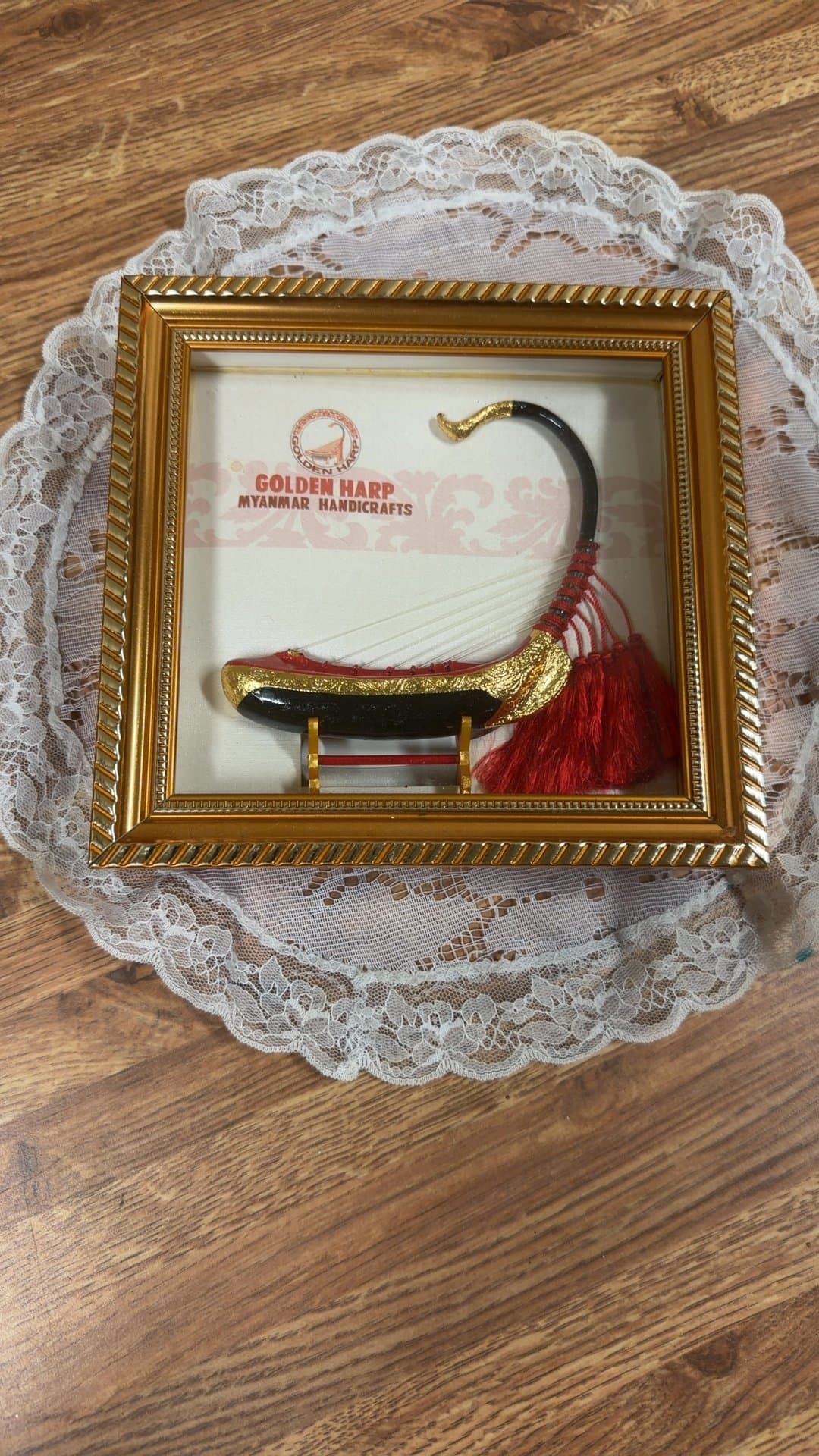 Golden Harp Myanmar Handicrafts Framed Decor - Image 1