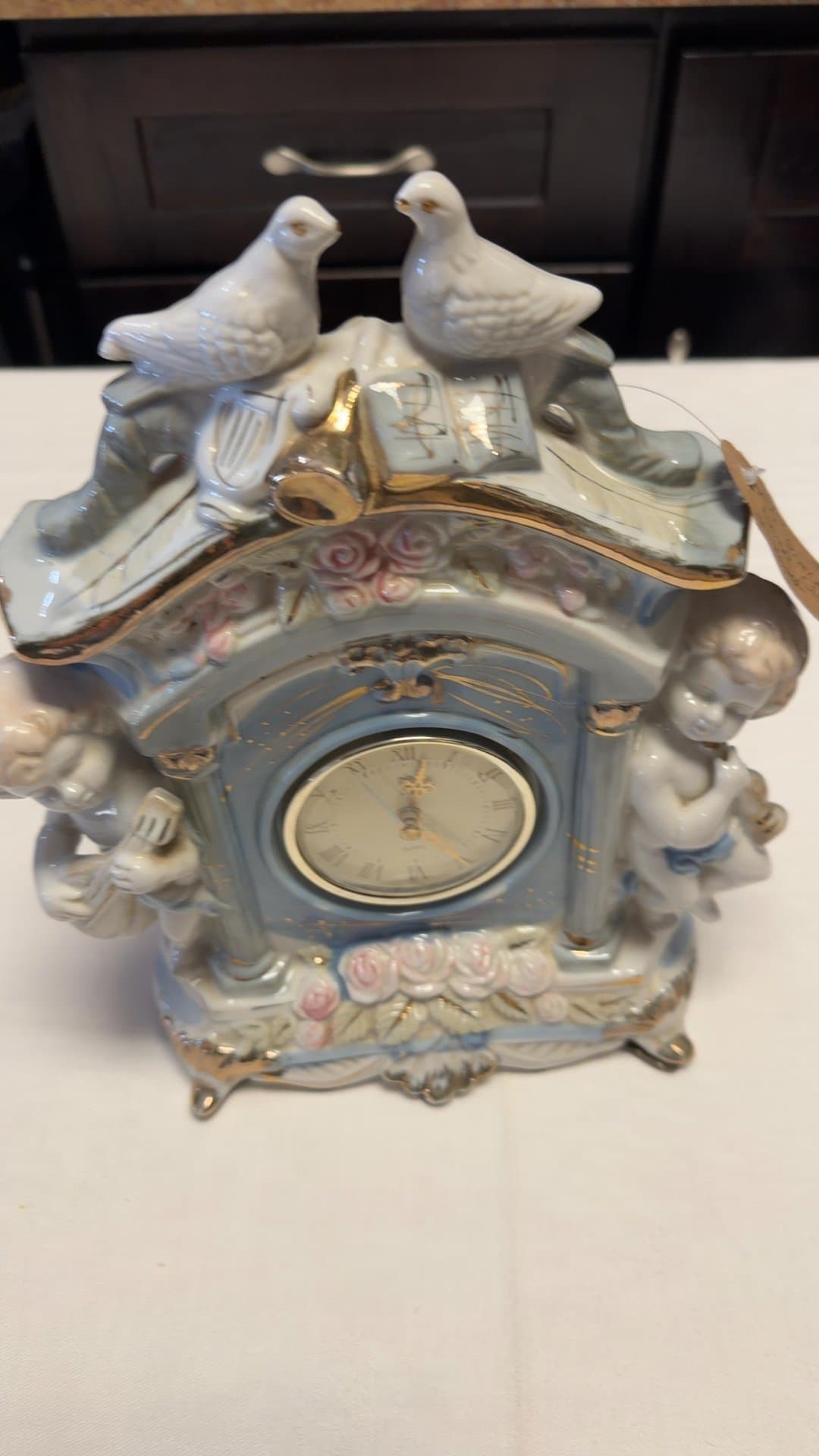 Porcelain Cherub and Doves Mantel Clock - Image 1