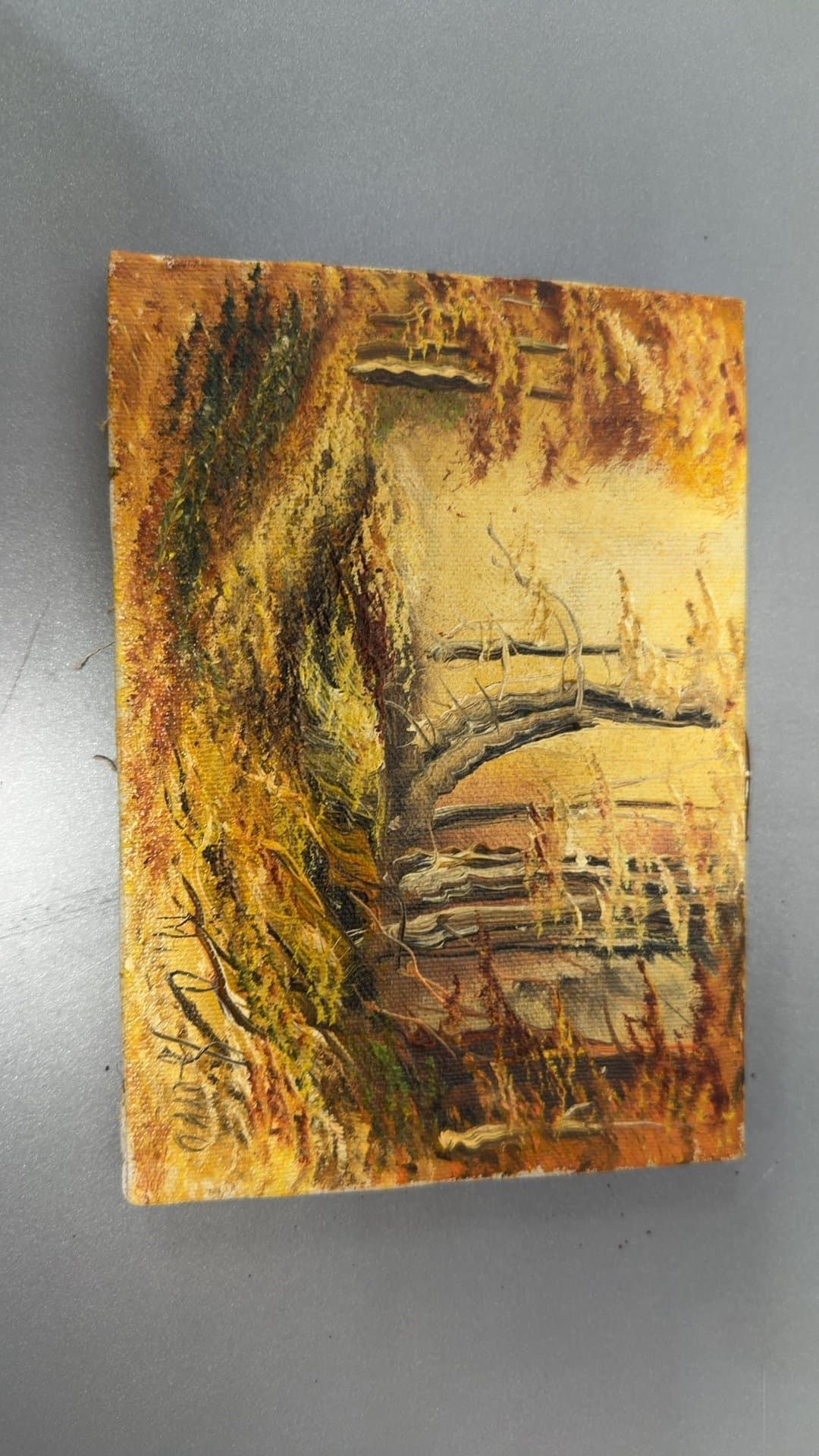 Small Vintage Signed Autumn Forest Oil Painting on Canvas - Image 1