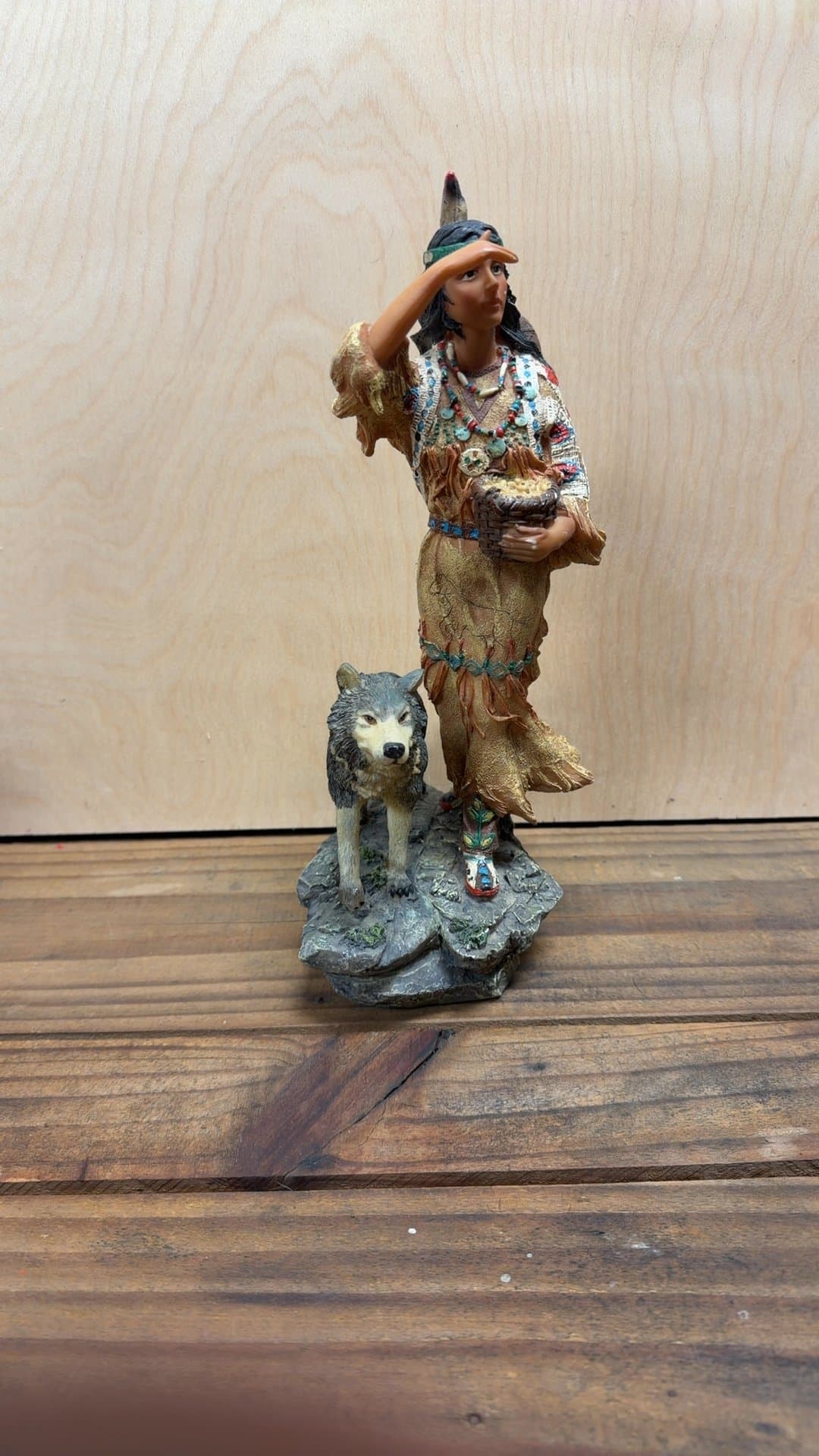 Native American Woman and Wolf Figurine - Image 1