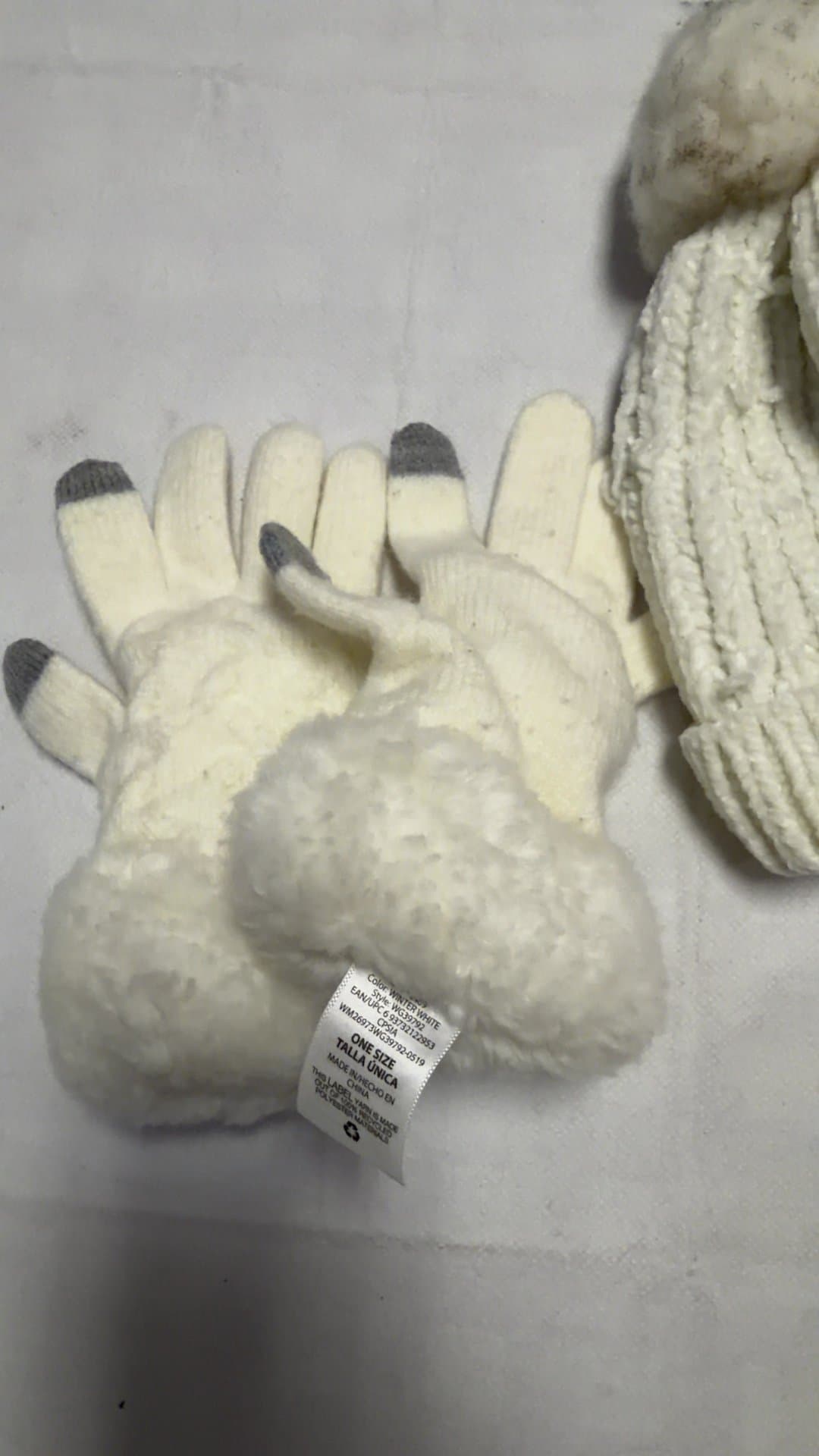 Women's Winter White Knit Beanie and Gloves Set - Image 1