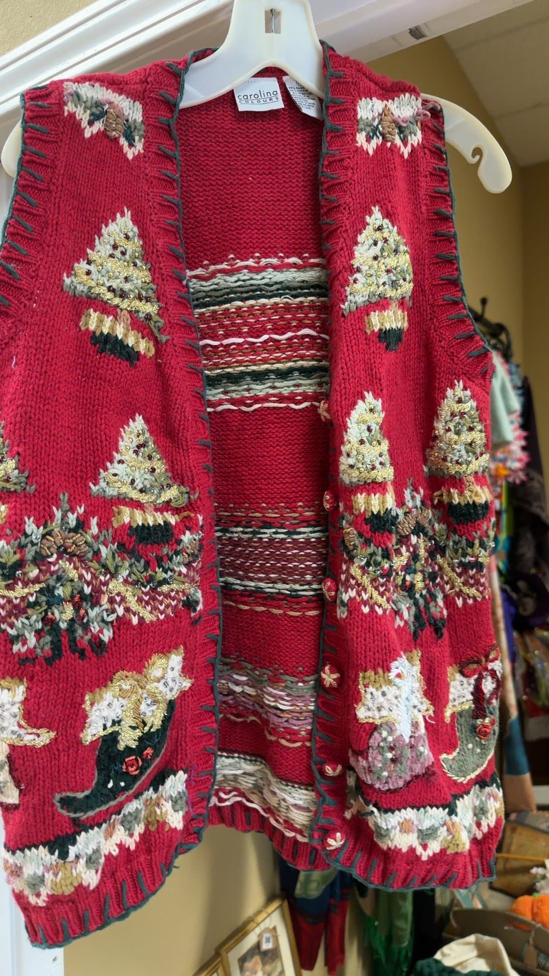 Carolina Colours Vintage Christmas Tree Knit Sweater Vest - Image 1