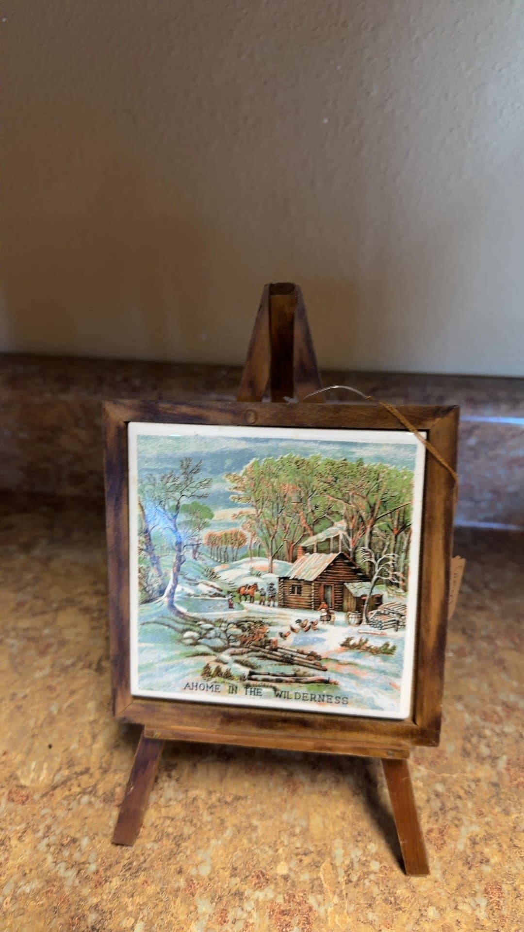 Miniature Easel with Currier & Ives' 'A Home in the Wilderness' Print - Image 1