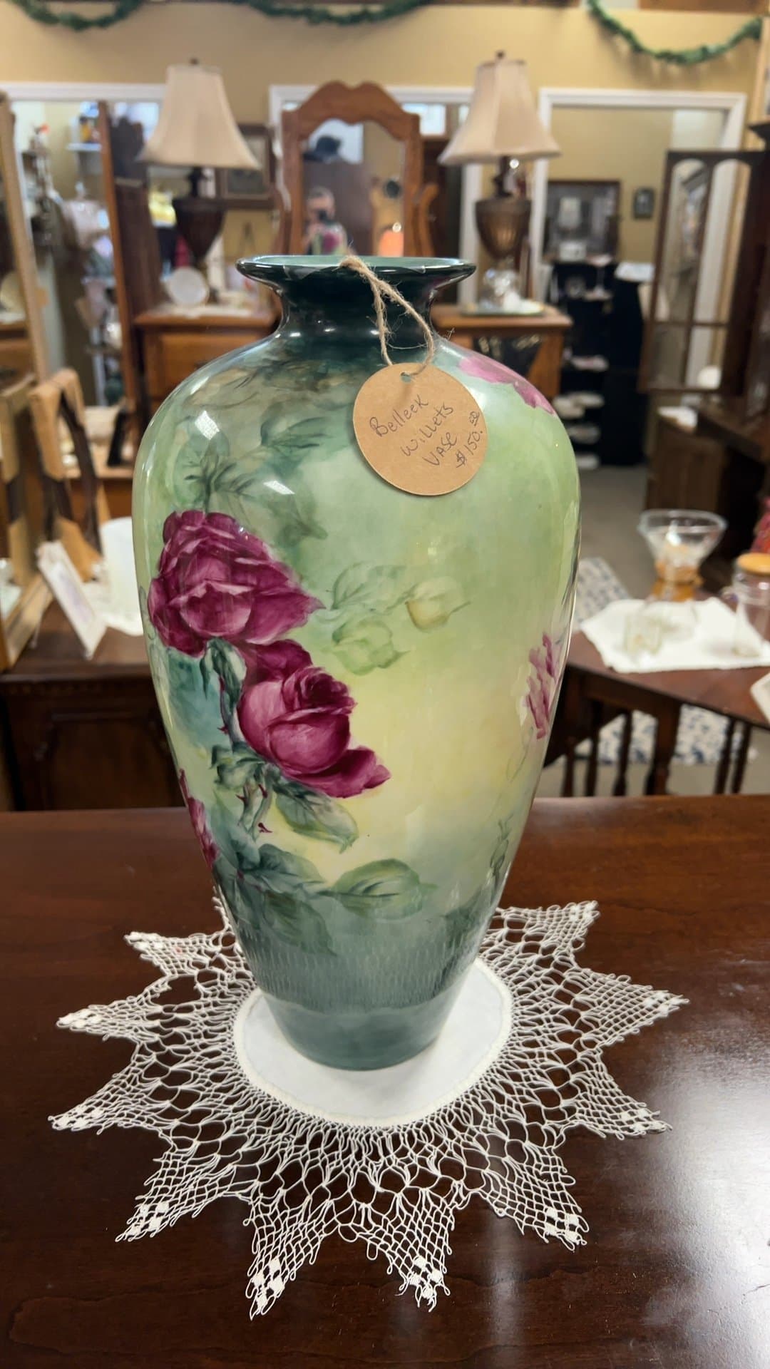 Belleek Willets Hand-Painted Vase - Image 1