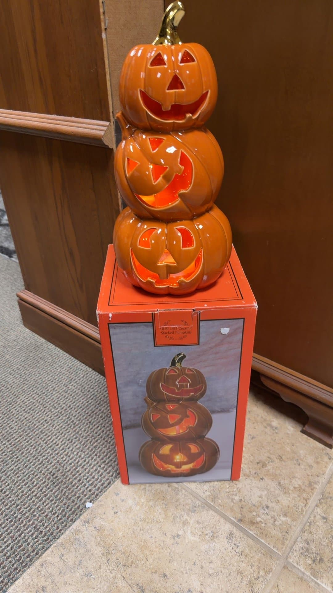 18.5" LED Ceramic Stacked Pumpkins - Image 1