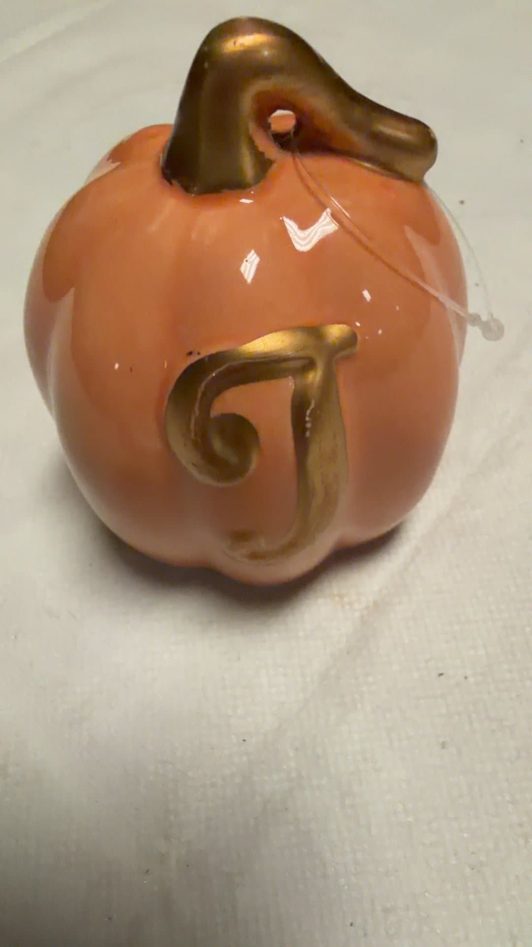 Ceramic Pumpkin with Gold Letter 'J' - Image 1
